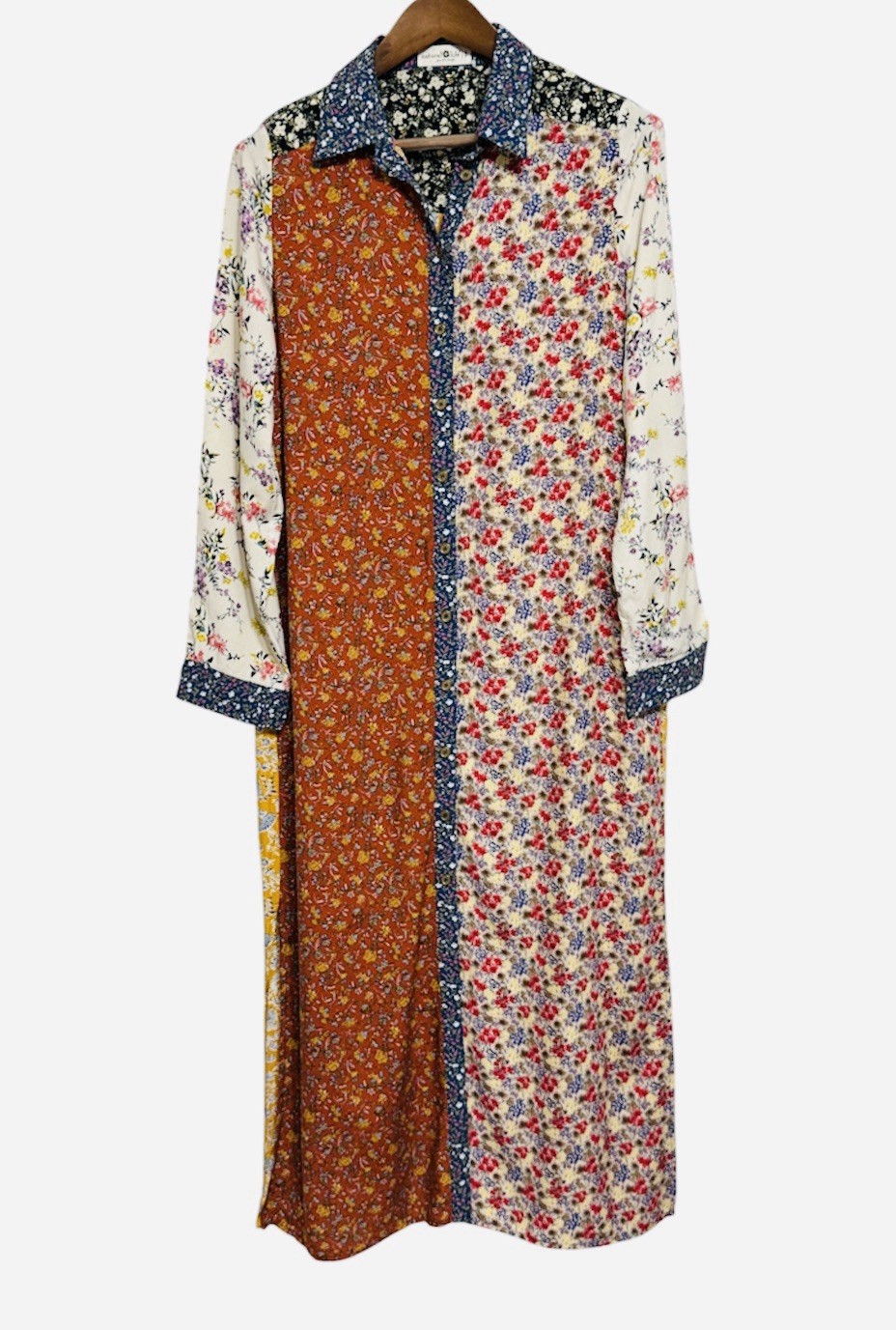 Natural Life Patchwork Floral Maxi Dress Sz S Button Front Boho Mixed Print