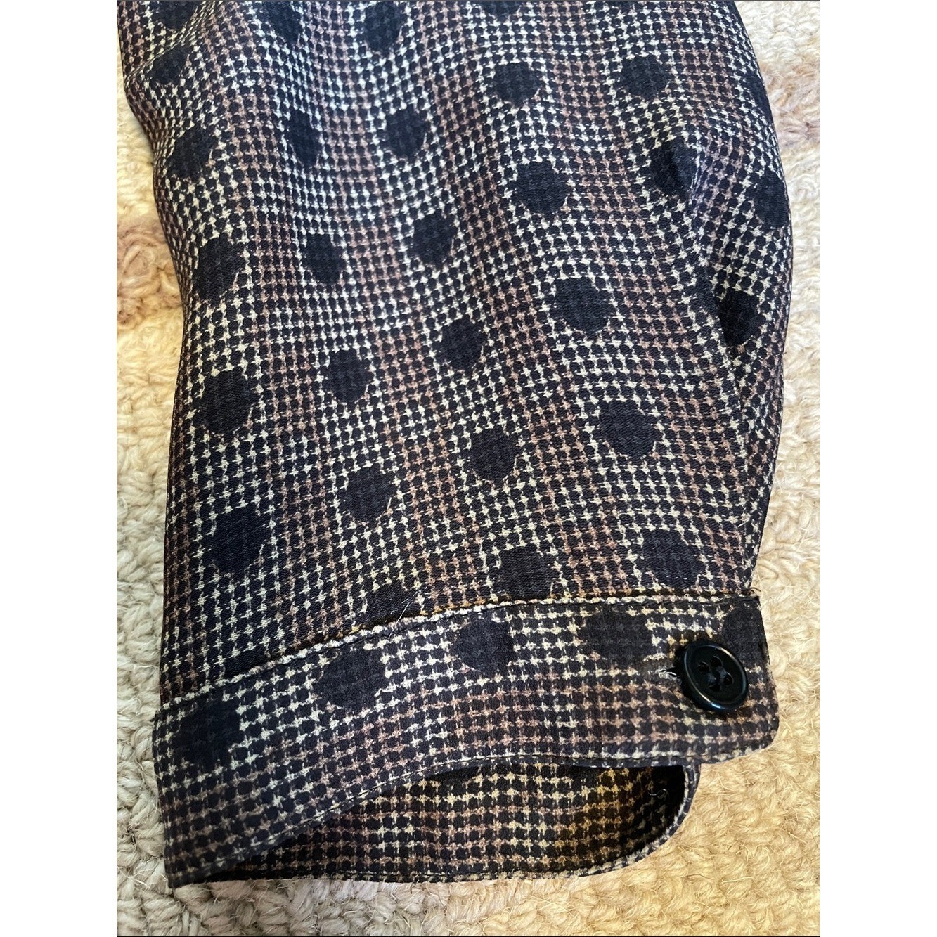 Vintage Calvin Klein Collection Silk Blouse 90s Houndstooth Polka Dot Top Sz 14