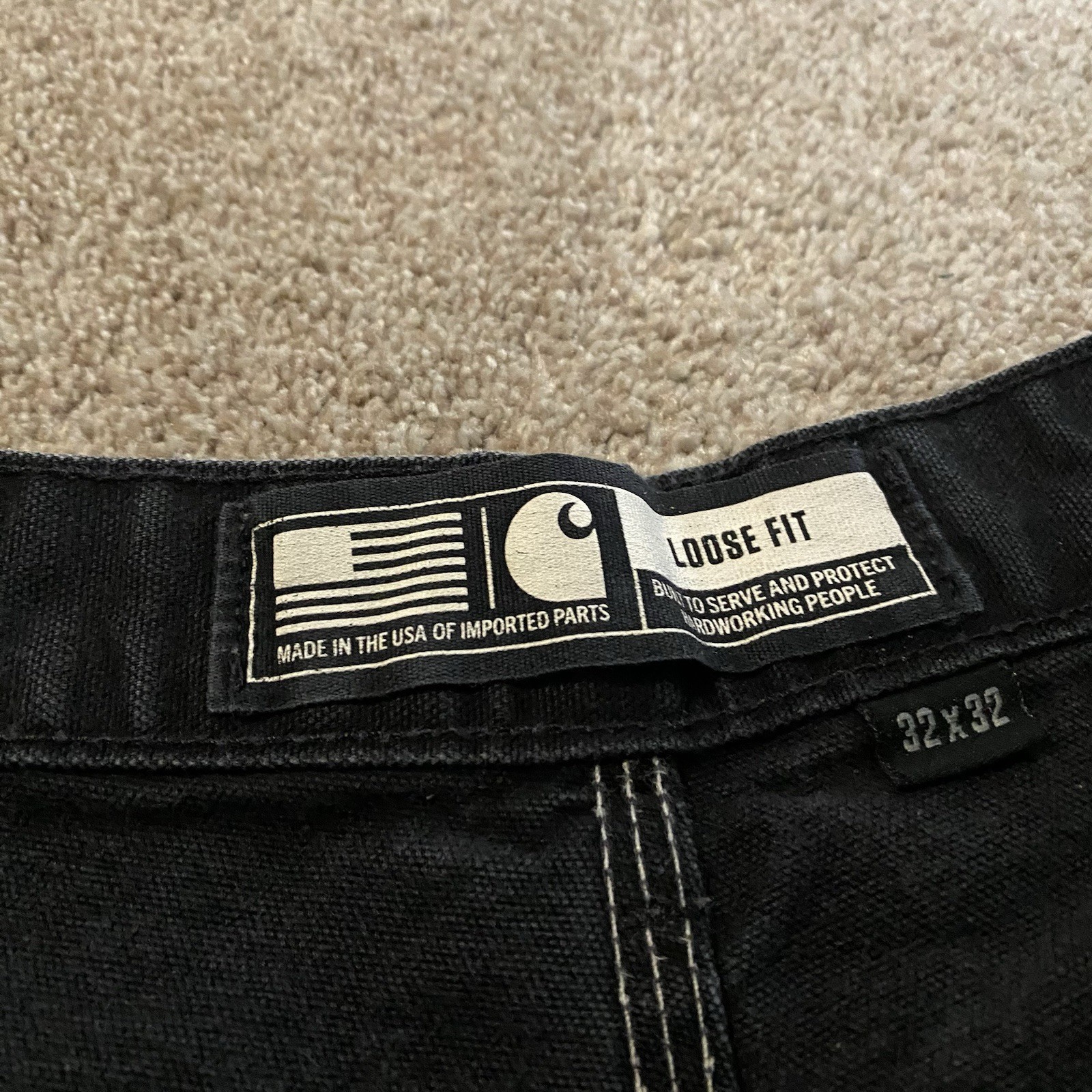 Carhartt B01 Double Knee Black Canvas Original Loose Fit Pants Men’s 30 30 Faded