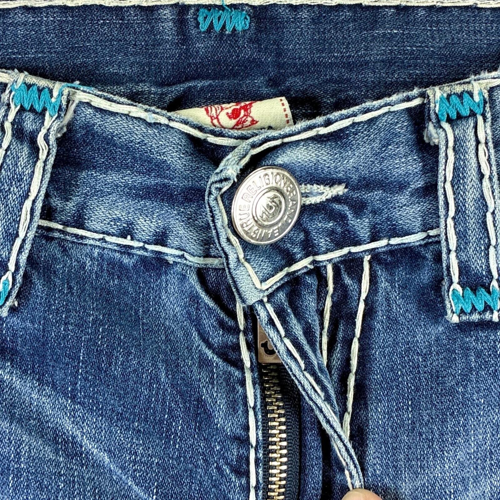 VTG True Religion Jean Men 36 Ricky Super T Faded Whiskered Thick Stitch Y2K USA