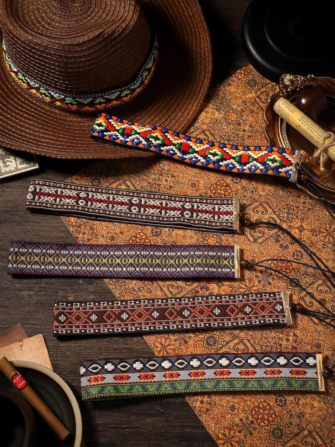 6 Pieces Western Style Hat Band Cowgirl Cowboy Hat Band Adjustable Cowboy Hat