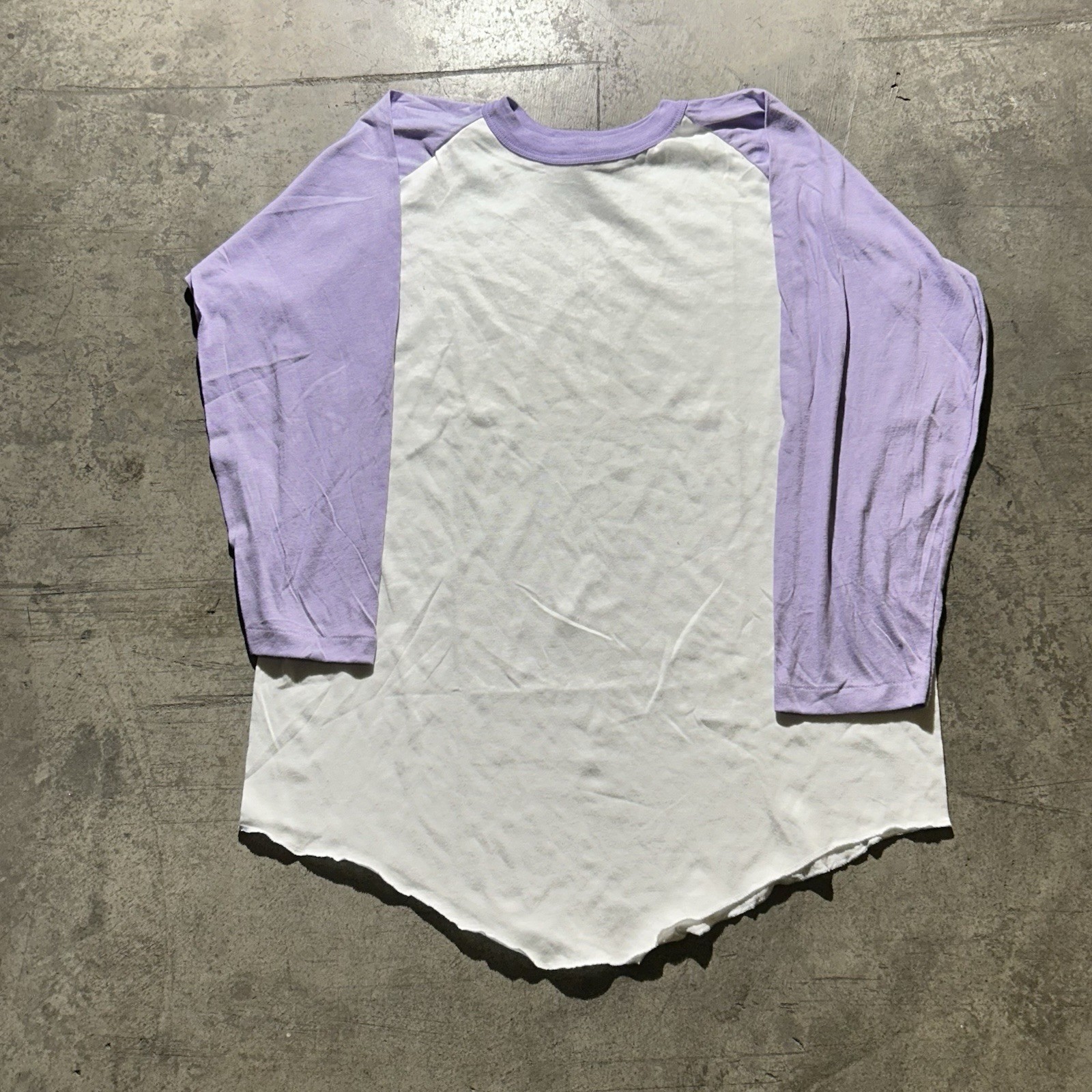 Vintage 70s Thin Cal Cru White And Lilac Blank Raglan Men’s Size XL Thin