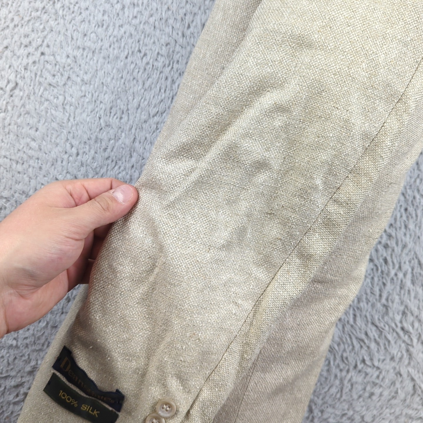 Vintage Deansgate Blazer Mens 42S Beige 100% Silk Textured Weave Sport Coat NWT