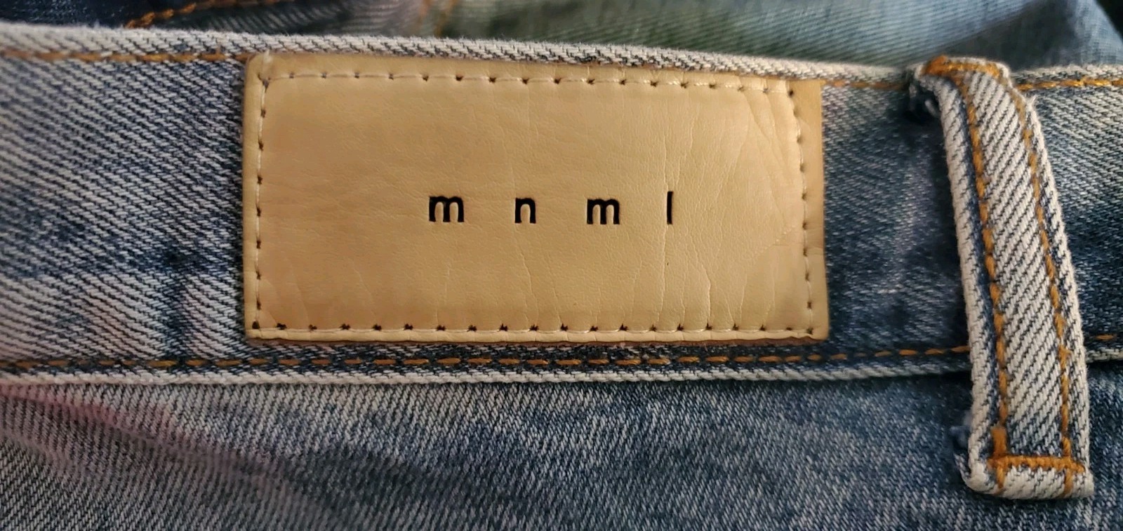 Mnml Patchwork Jeans Mens Blue Denim Logo Cotton Distressed 32×28