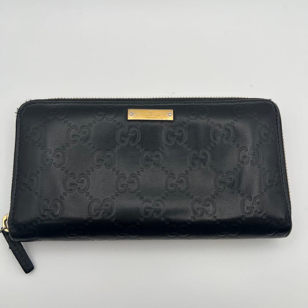 Gucci GUCCI Long Wallet Round Zipper GG Embossed Plate Logo