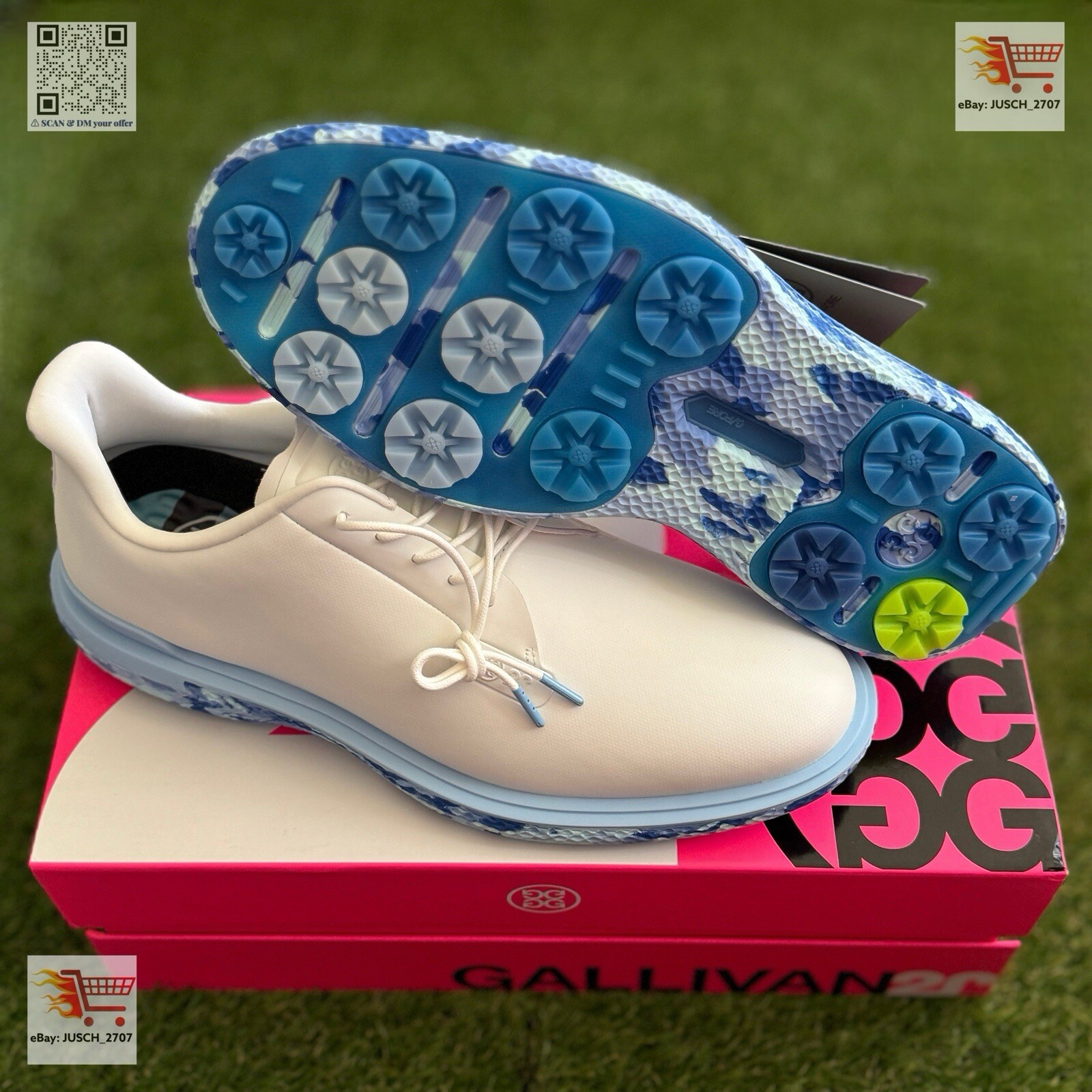 G/Fore G4 Camo Gallivan2r TPU Golf Shoe Sneaker⛳️ US 13 ⛳️ White Ice Blue Camo