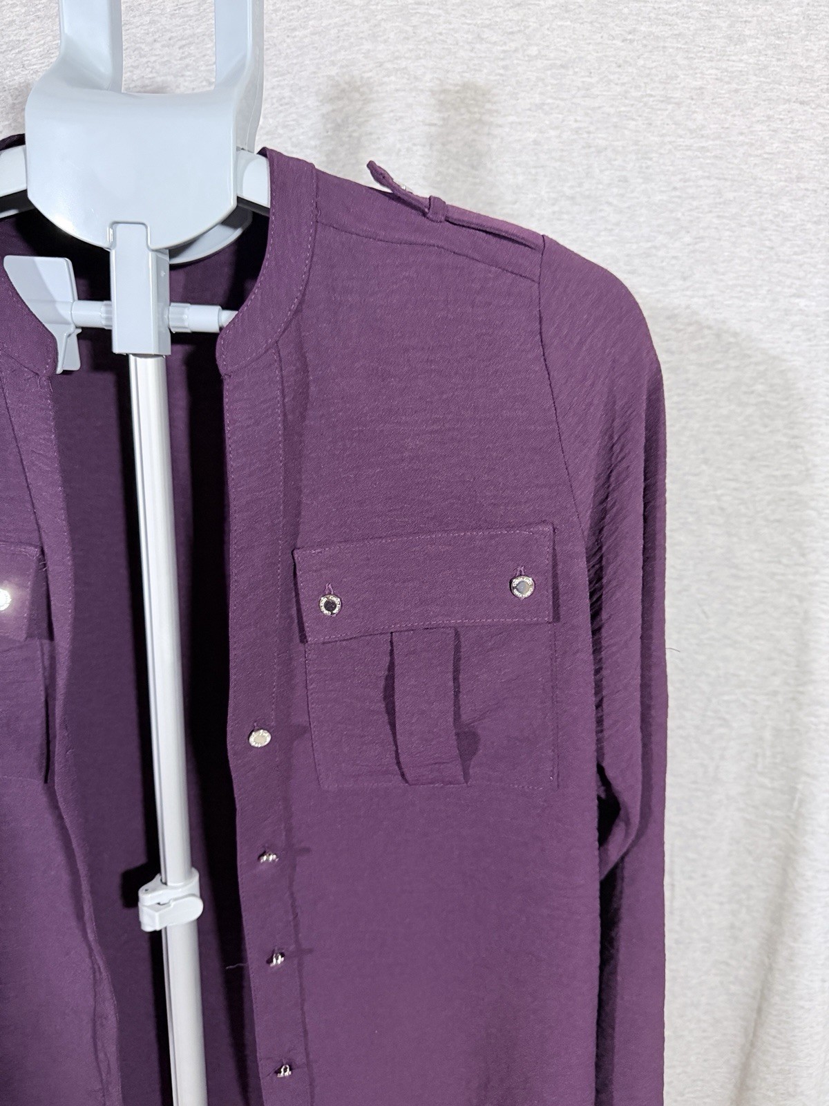 Calvin Klein Women XS Shirt Top Aubertine Purple Button Up Long Sleeve