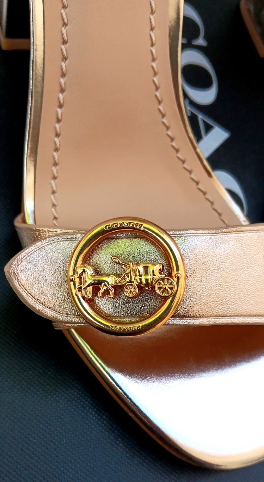 COACH Maddi 85 Wom Ankle Strap 3.5″ Sandal Sz 8B Met Champn FG3485 NEW Other