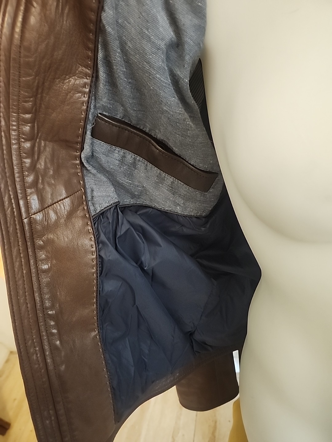Mens Massimo Dutti Brown Nappa Lambskin Moto Aviation Leather Jacket Small EUC