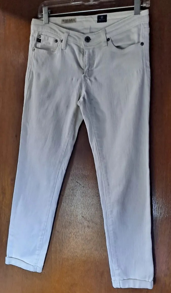 AG Adriano Goldschmied The Stilt Roll-Up Cigarette Jeans White Stretch Denim 27R