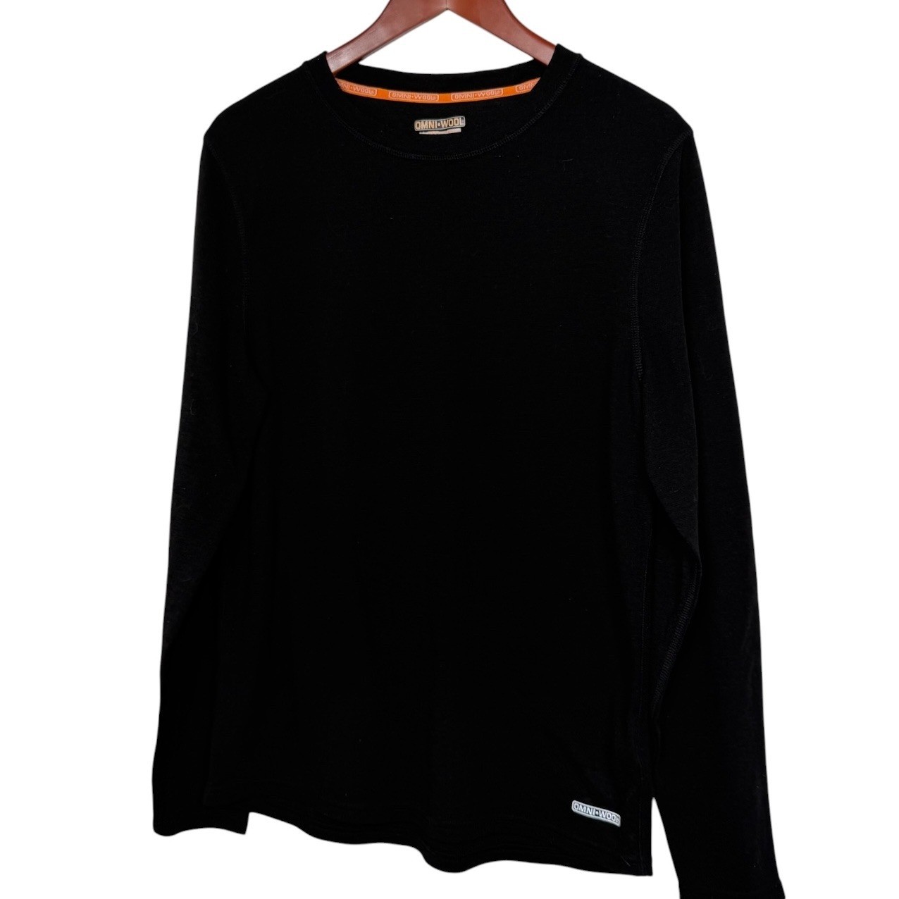 Omni-Wool Mens Base Layer Top Black Wool Blend Long Sleeve Thermal Shirt Large