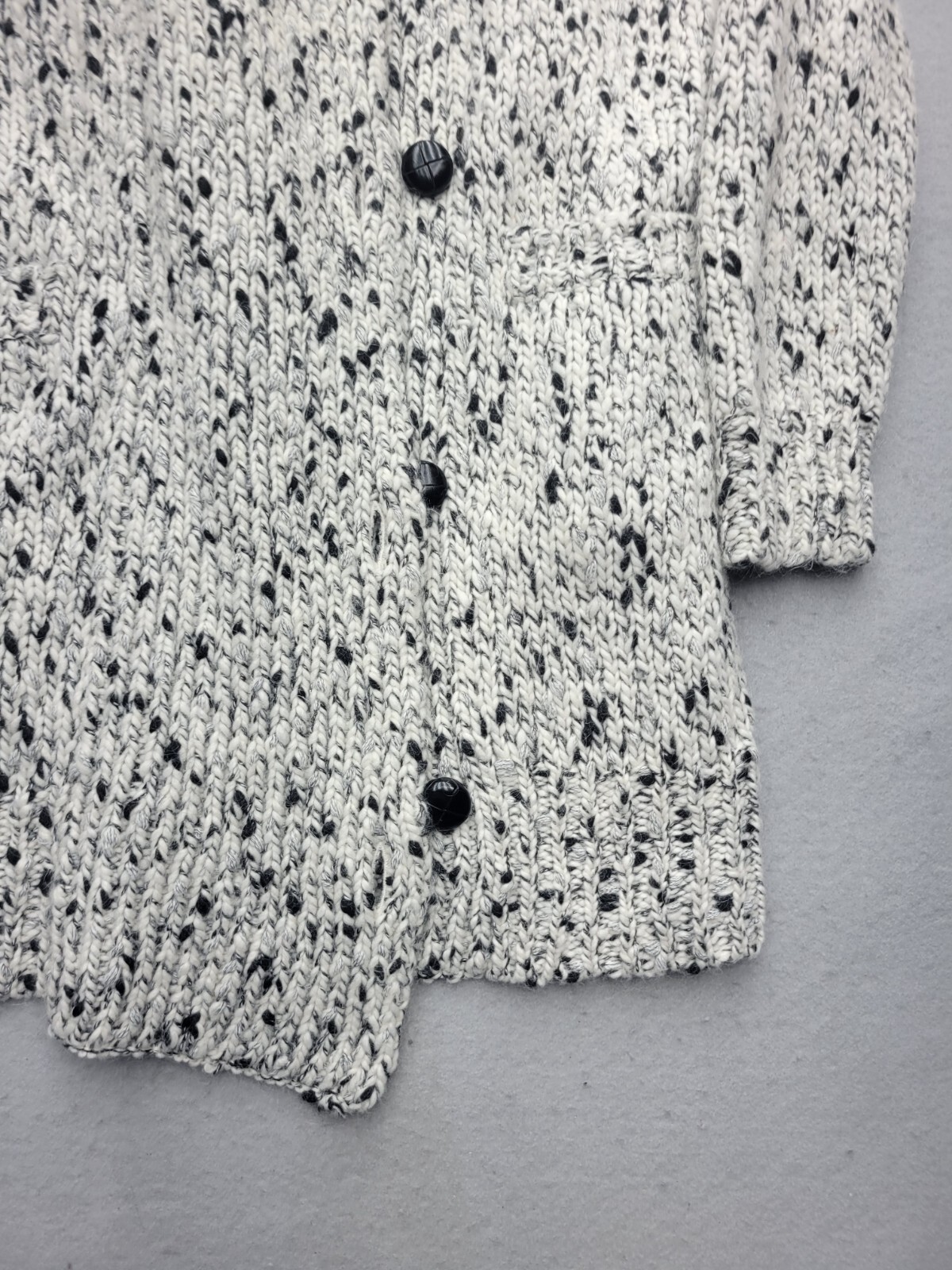 J Crew Women Coatigan Large Black White Sweater Birdseye Pockets Buttons Casual