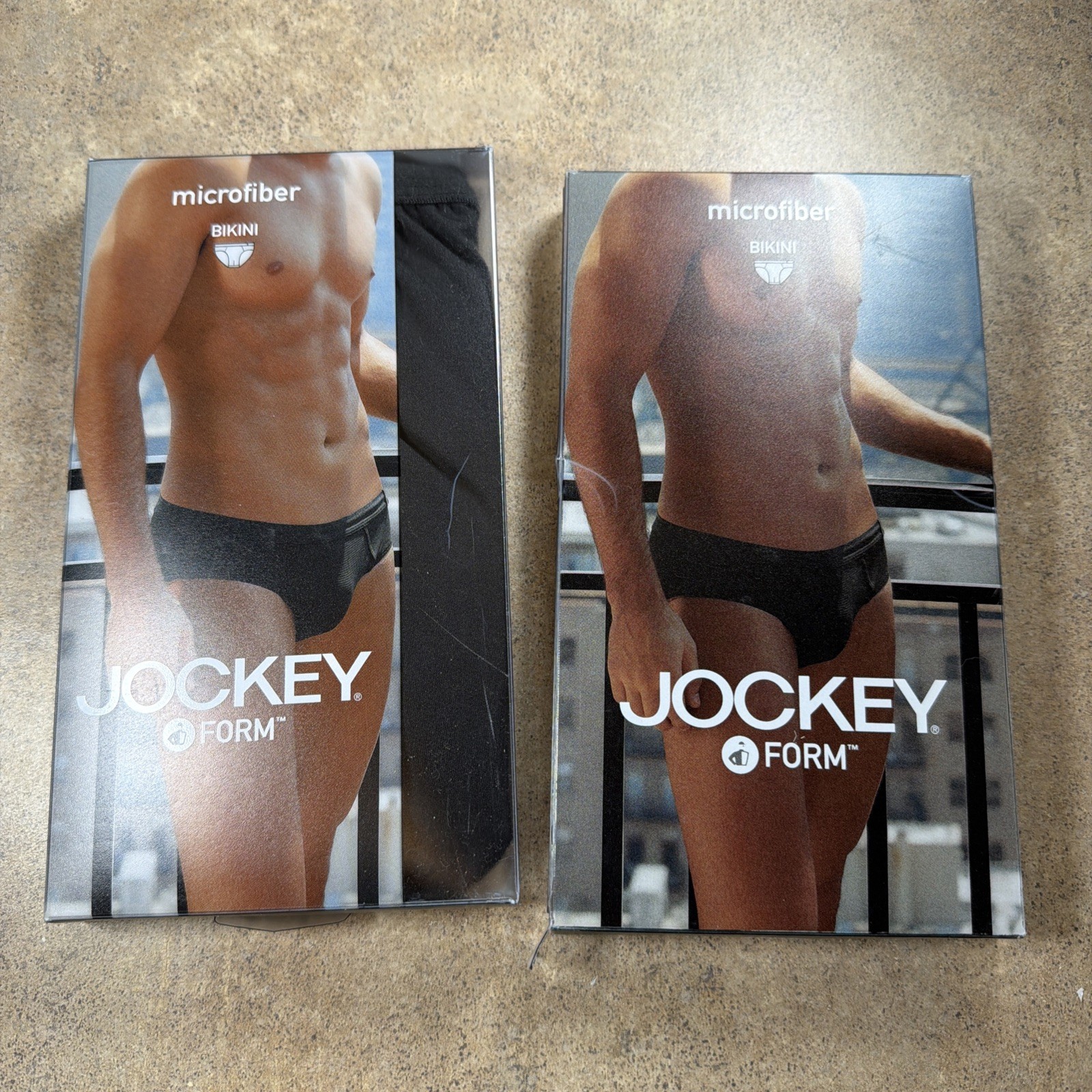 Vtg 2004 USA Jockey Form Mens Microfiber Bikini Briefs (2) Black & Gray OPEN Pkg