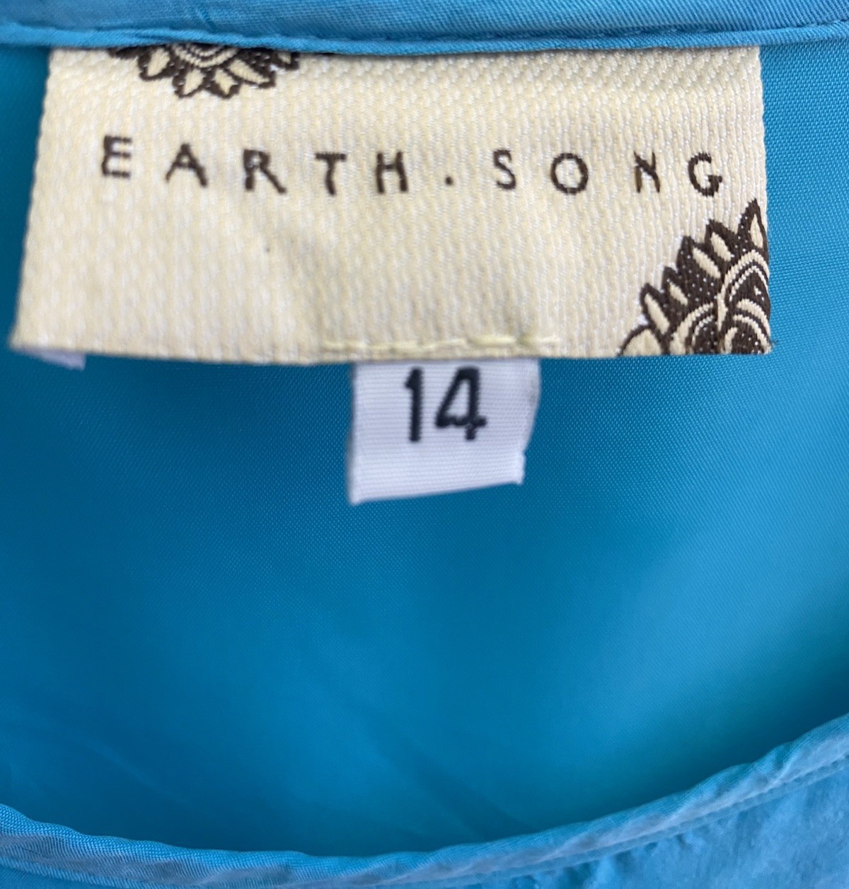 Earth Song Teal Blue Size 14 Beaded Waist Trim Maxi Dress 90s 80s 100% Bemberg