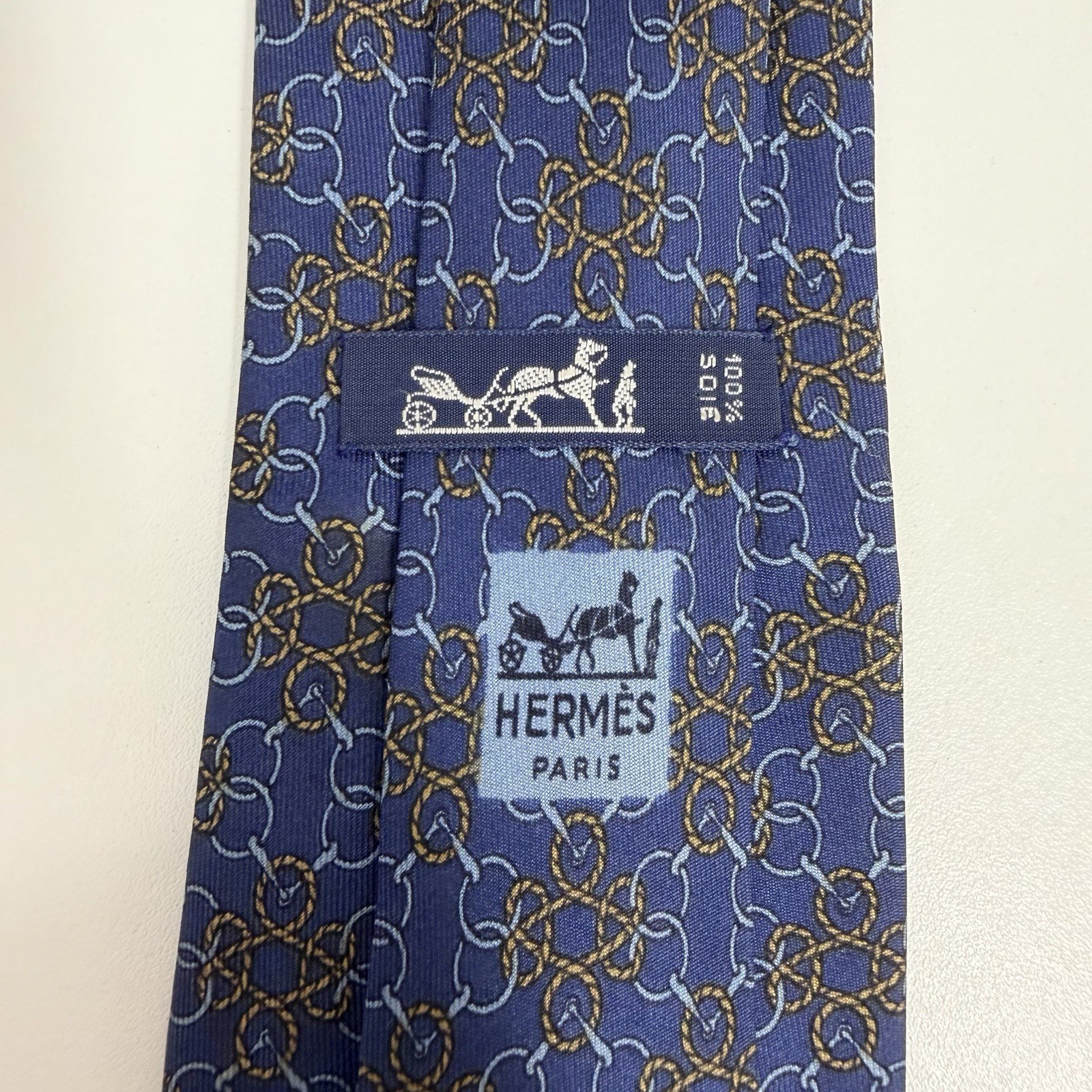 Hermes Men’s Vtg Tie Links & Ropes Navy & Brown Silk 760 UA 3 1/8″ (W) x 57″ (L)