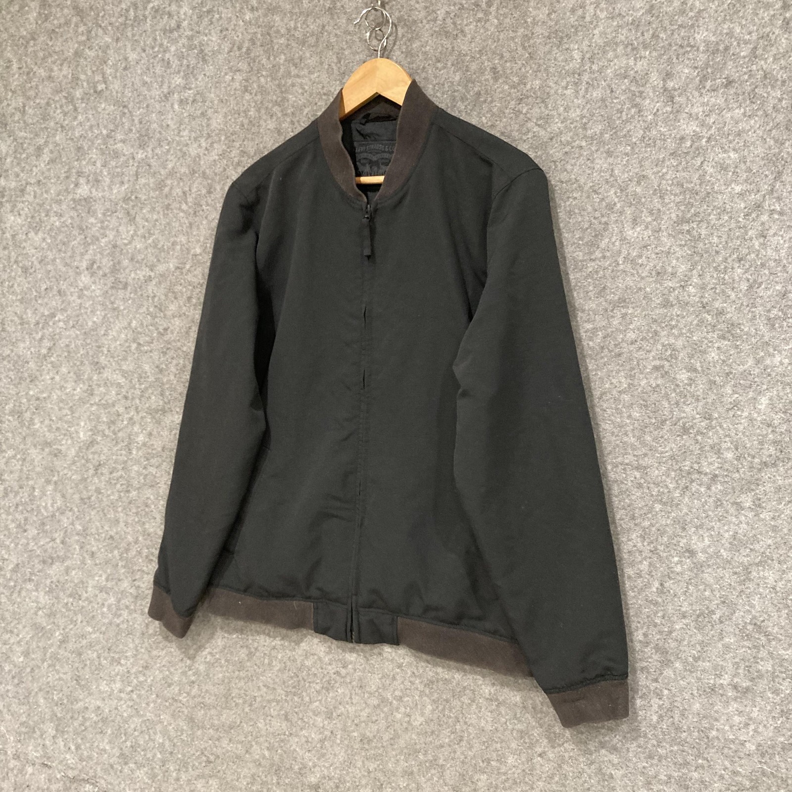 Levi’s Jacket Mens L Black Polyamide Microfibre Bomber Zip Pockets Lined Autumn