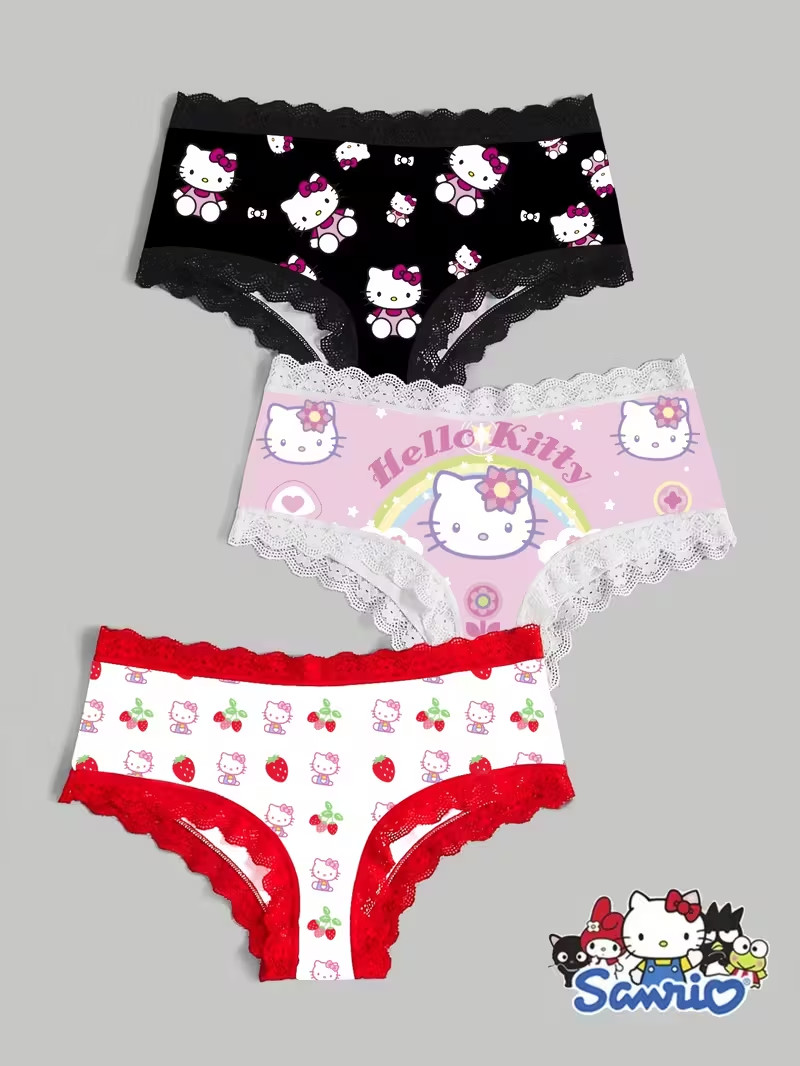 Sanrio Hello Kitty Sexy Cute Cartoon Lace Kawaii Brief Panties – Pack of 3