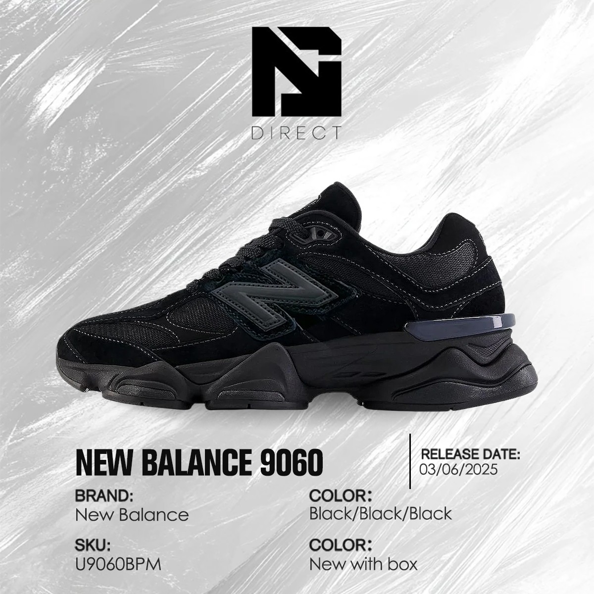 NEW BALANCE U9060 BLACK 100% AUTHENTIC US MAN SIZE WIDTH (D) NEW SALE U9060BPM