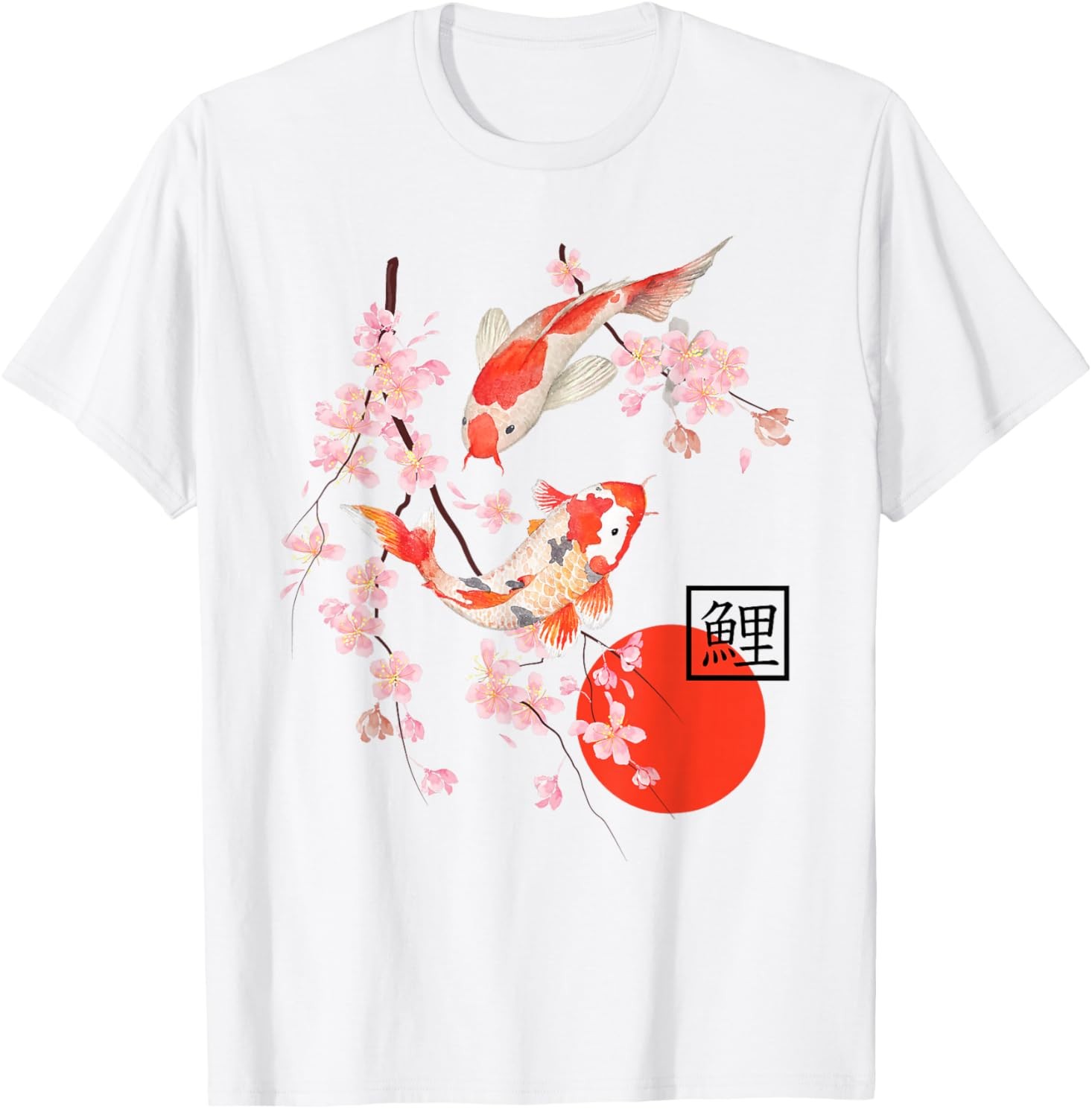 Cherry Blossom Koi Carp Fish Japanese Sakura Graphic Art T-Shirt