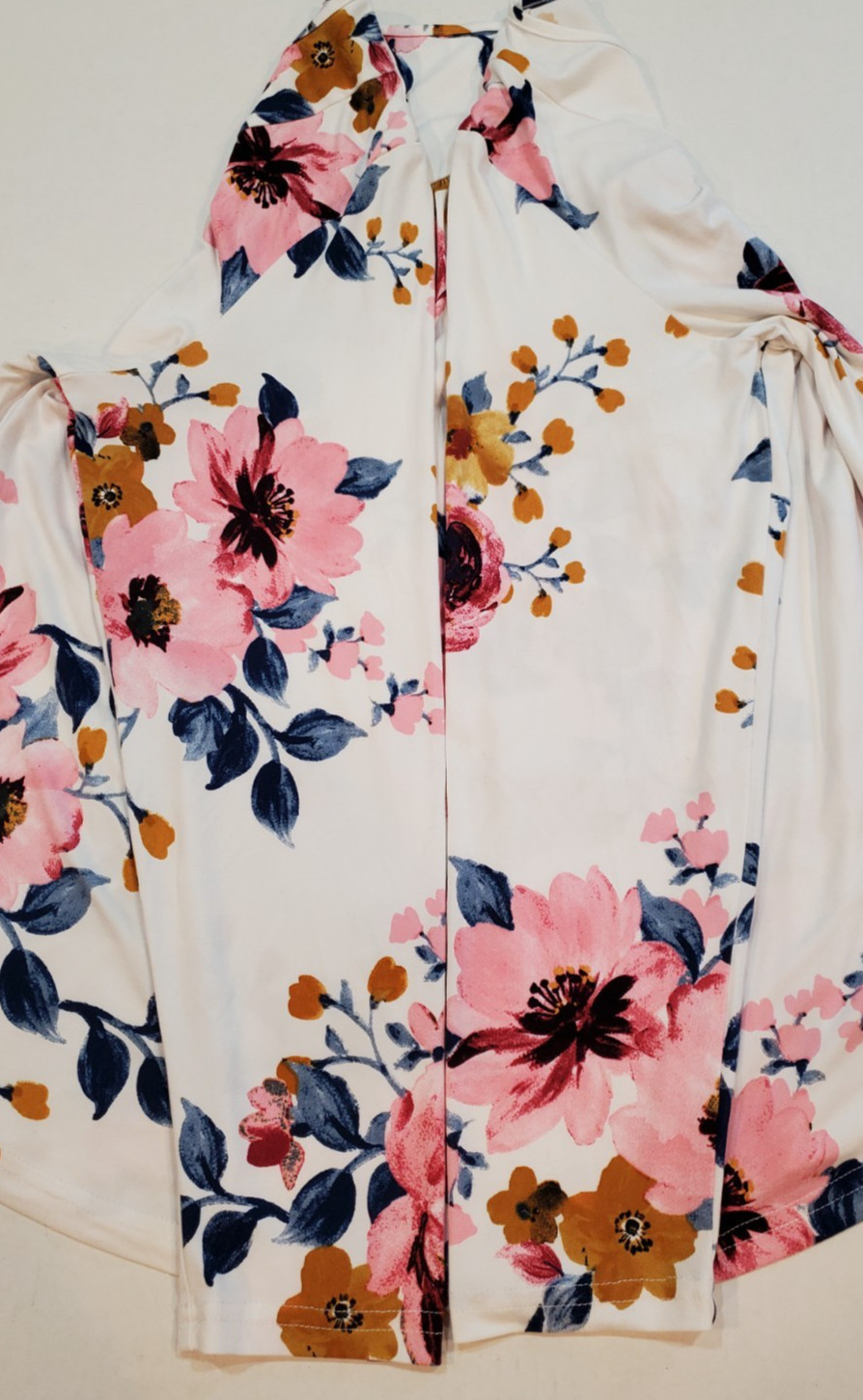 Women’s Top & Pants Set Long Sleeve Pull-On Size 2XL Floral Ivory Pink Blue