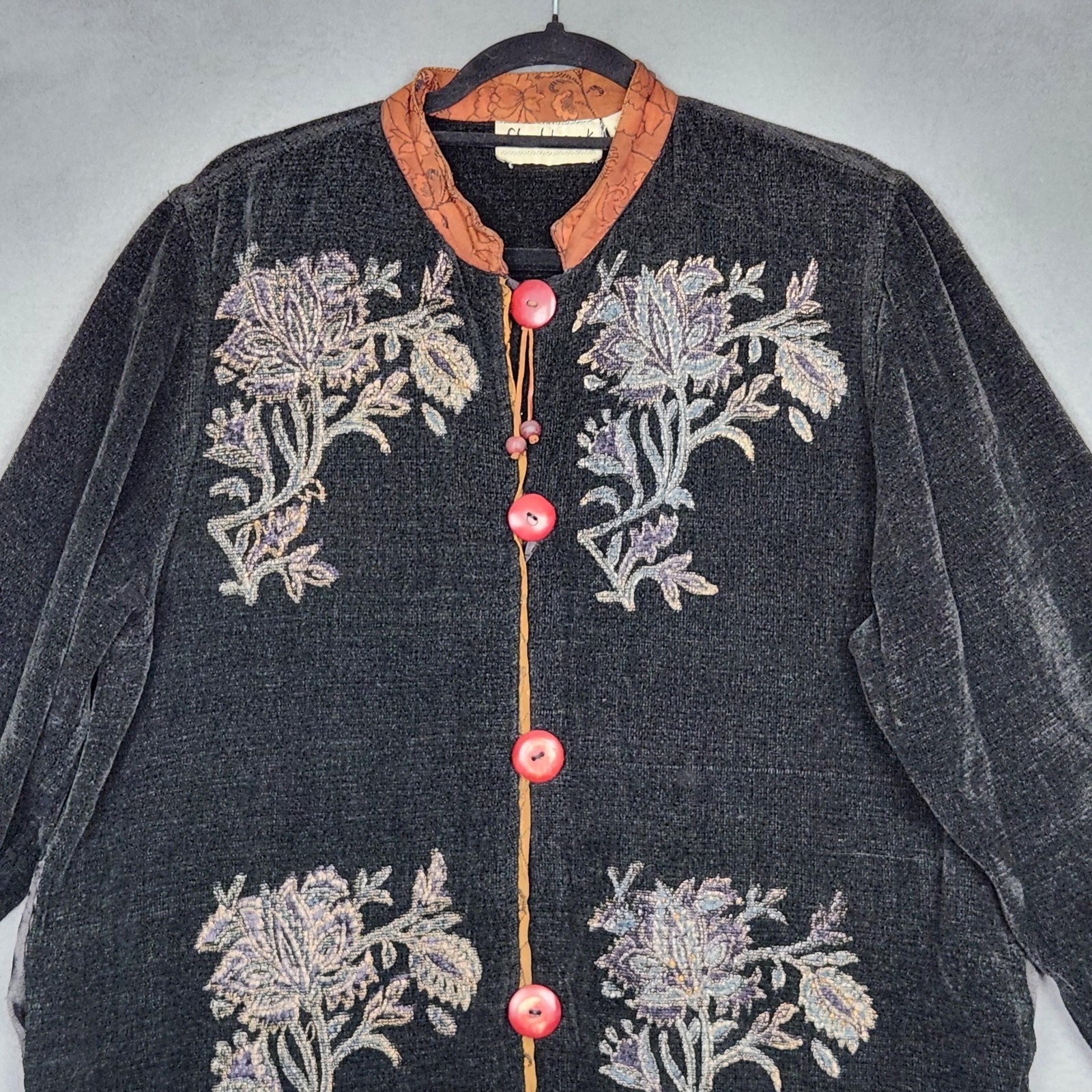 Flashback Jacket Womens Medium Embroidered Floral Button Boho India Cotton Blend