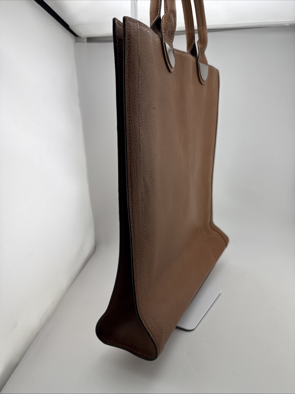 Vintage Lederer Made Italy Brown Pebbled Leather Large Tote Shopper Handbag
