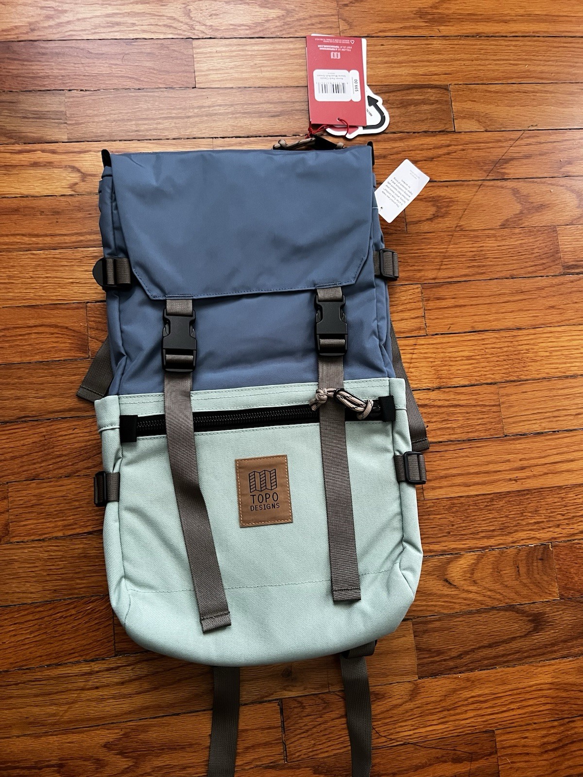 NWT Topo Designs Rover Pack Classic Backpack Stone Blue / Ash Green 20L