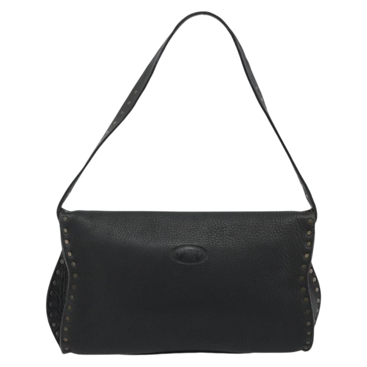 CELINE Shoulder Bag Leather Black Auth 188867V