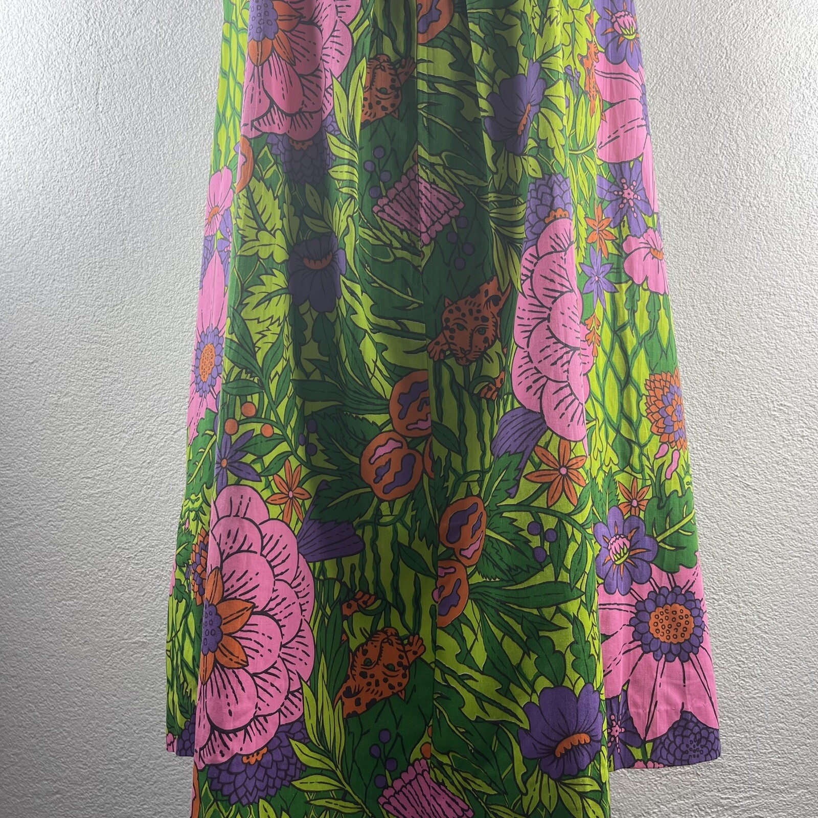 Vintage l 60s M Coffee Break Mod Novelty Floral Jungle Leopard Zip Pockets Dress