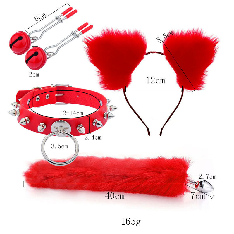USA 4pc Set Foxtail Butt Wolftail Cat Ear Collar Tail Cute Cosplay Fantasy Anime