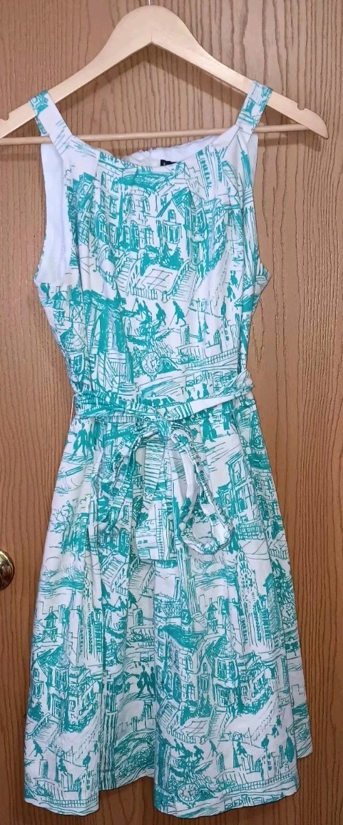 Chetta B Sleeveless Apron Dress Womens Size 12 Turquoise And White City…