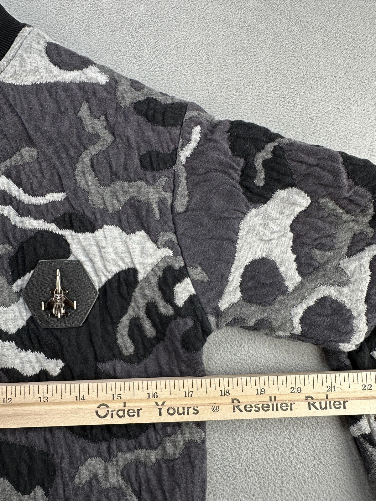 Philipp Plein Jacket Large Bomber Camo Quilted Zip Fighter Jet Hex Patch FLAW