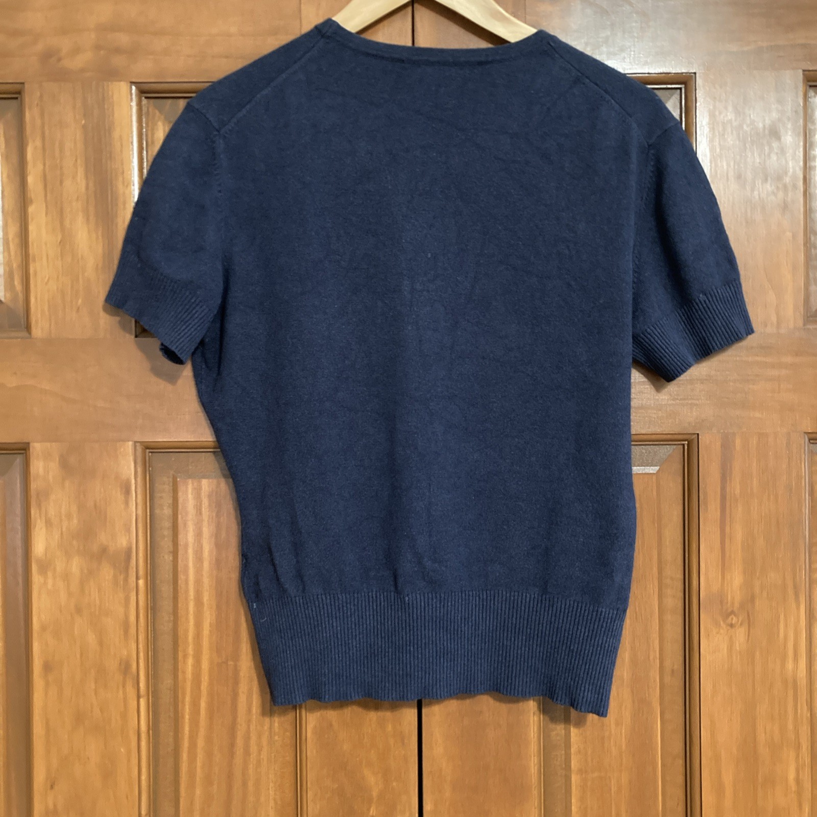 SFA Real Clothes Silk Cashmere Navy Short Sleeve Sweater Top Women’s Sz Medium