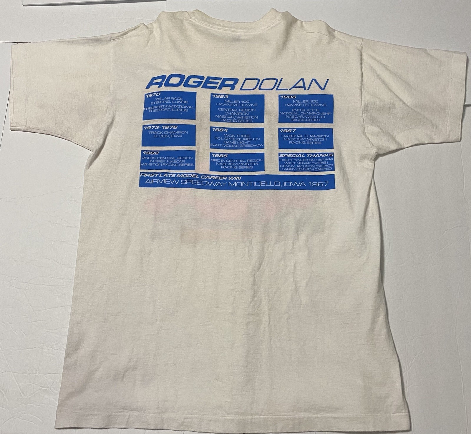 Vintage Roger Dolan Dirt Track Racing Shirt XL 22.5×30.5 Stains/Need Oxiclean