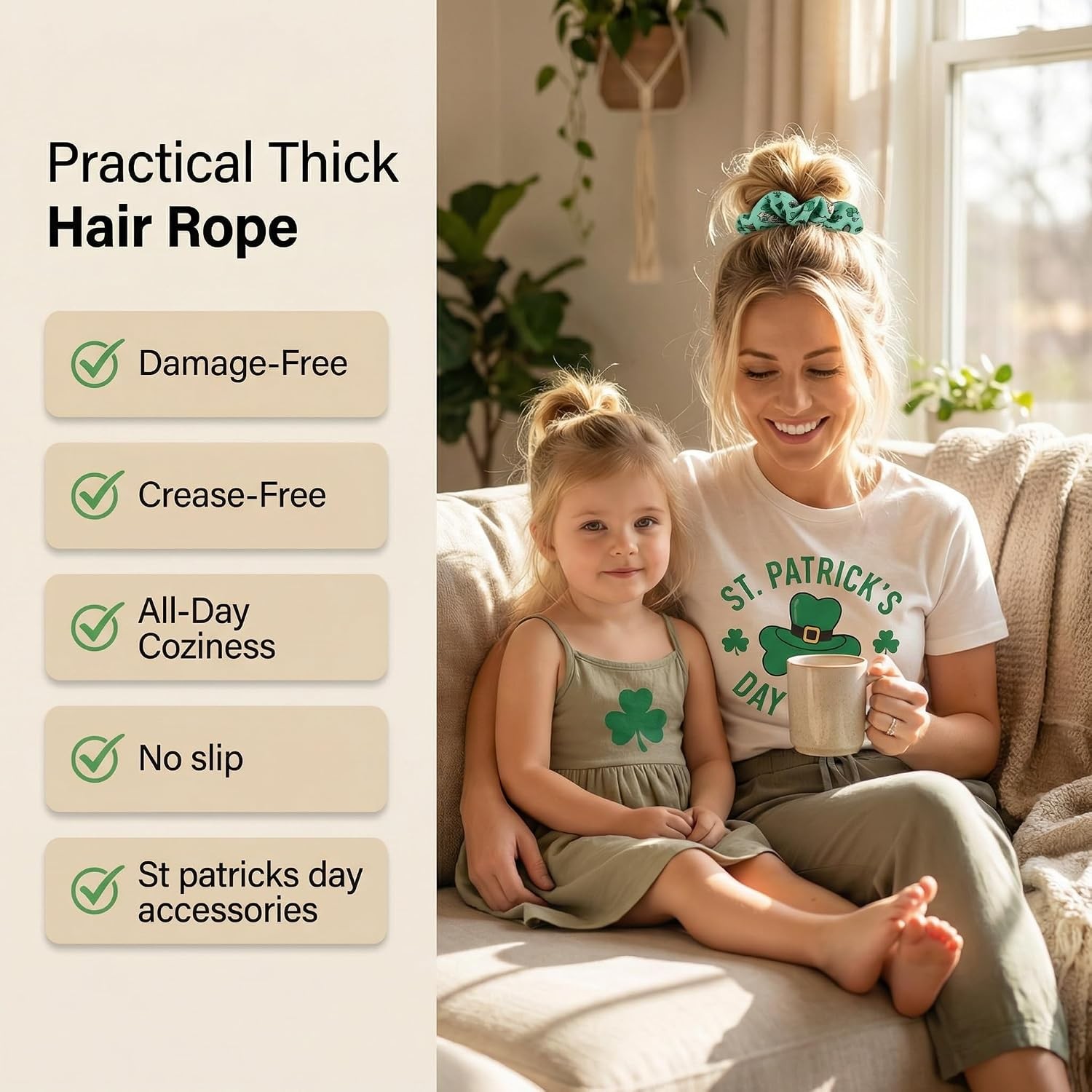 St.Patrick’s Day Scrunchies for Women & Girls, 6-pack Green Elastic Fabric Hair
