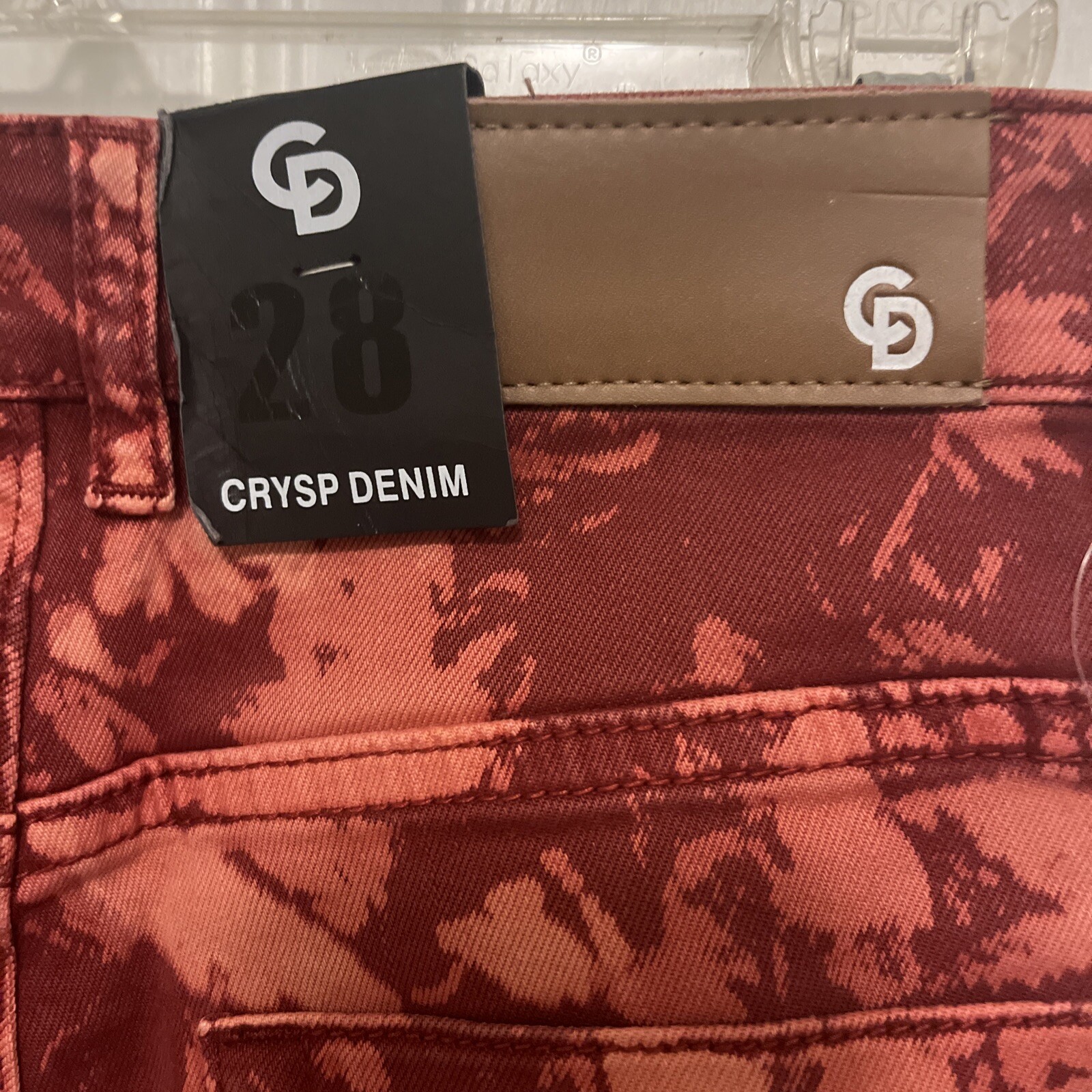 Crysp Denim Men’s Red Biker Jeans 28×34 Distressed Skinny Moto Acid Wash NWT