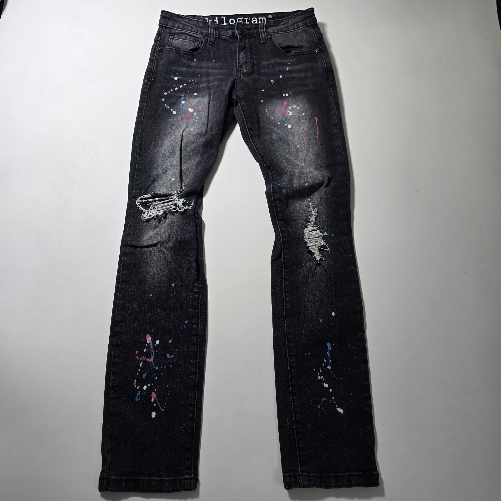 Kilogram Jeans Mens 32 Black Denim Stretch Paint Splatter Low Rise Distressed