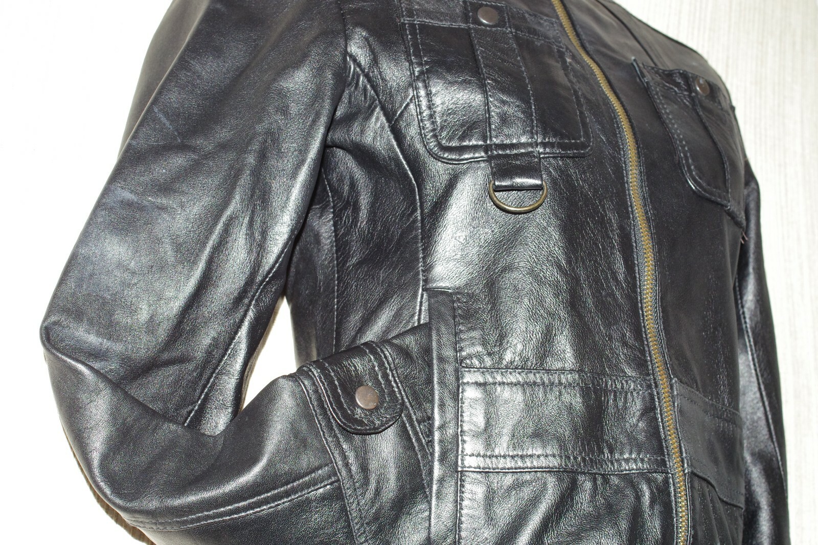 Superior New York Black Leather Cropped Jacket Women’s Bomber Size:XS