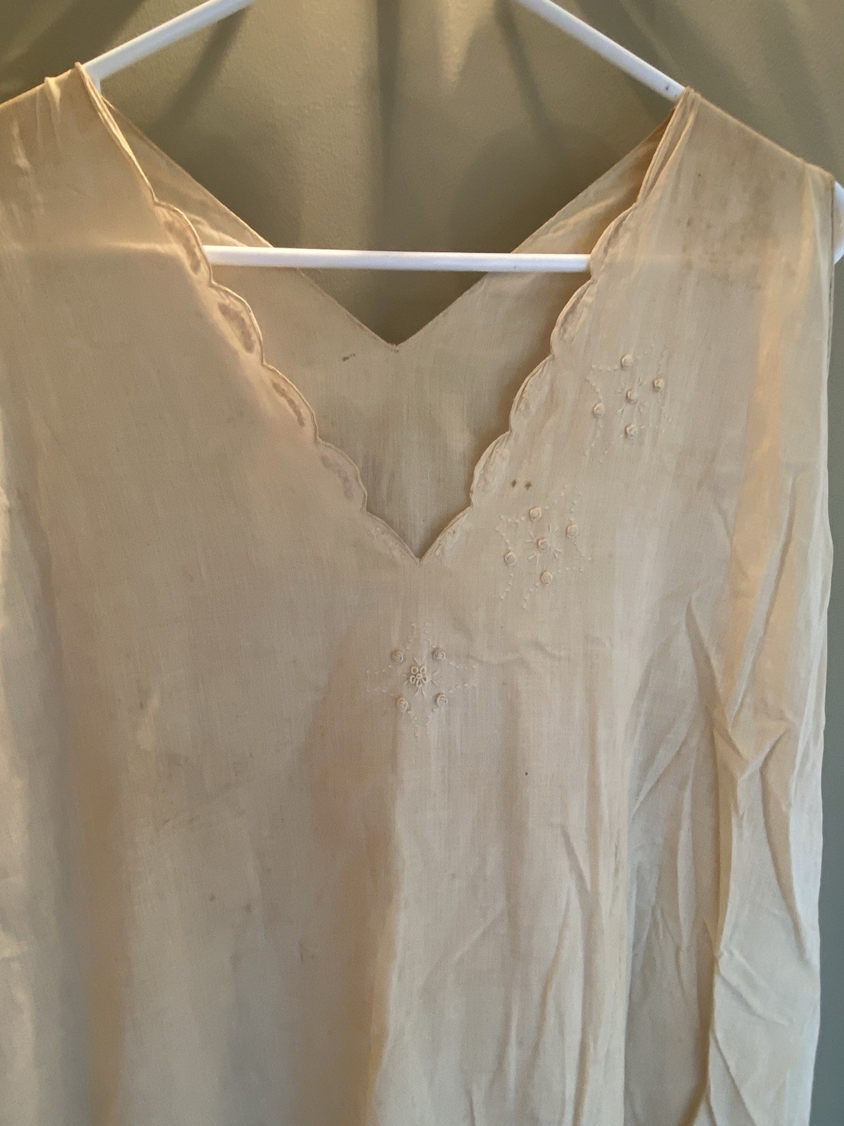 Antique Early 1800s Victorian Lawn Cotton Chemise Slip Embroidered Hand Stitched