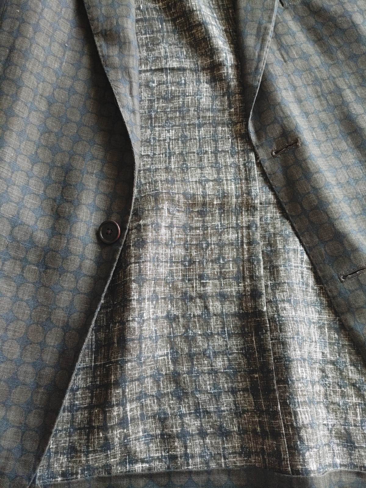 Mens Etro Unlined Linen Sports Jacket Size 44R Navy + Olive Printed Fabric