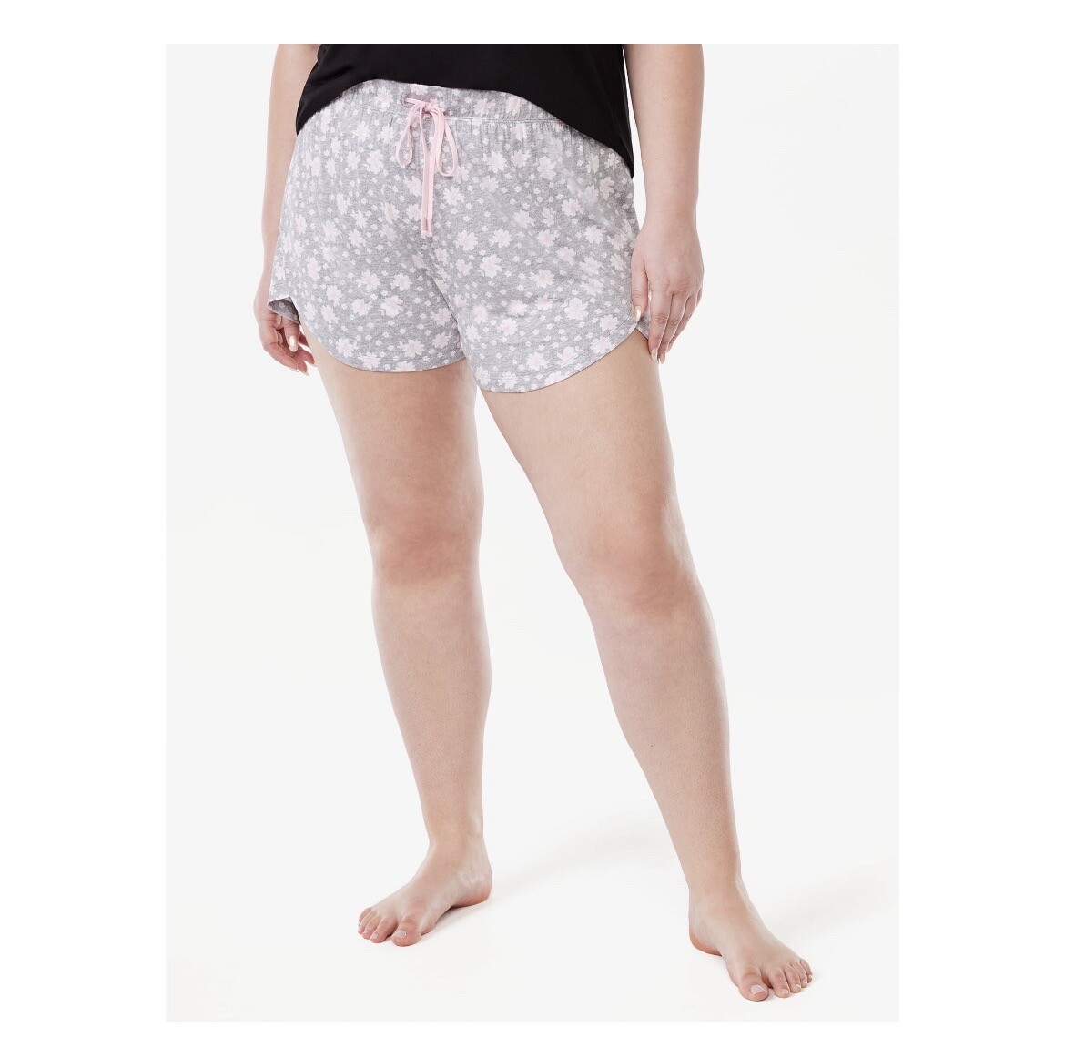 JOYSPUN Women’s S (4-6) Tulip Hem Sleep Shorts • Light Grey Heather Floral