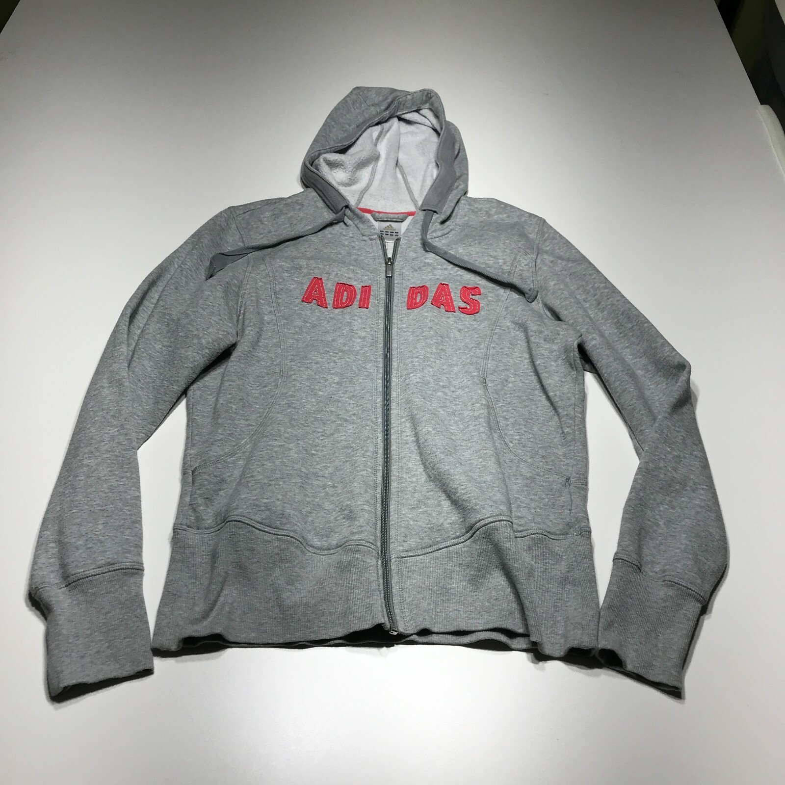 Adidas Jacket Womens Size L Drawstring Hooded Full Zip Applique 2 Front Pockets