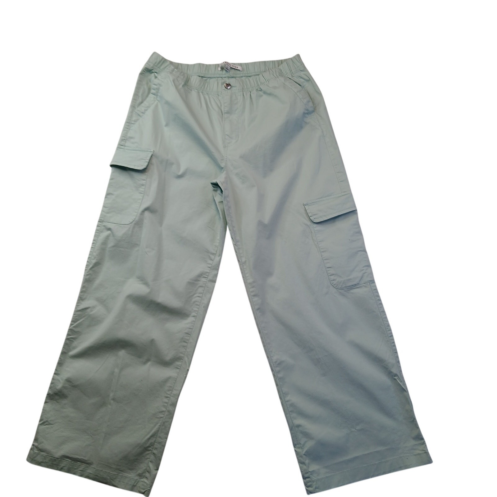 Celebrity Pink Women Large Mint Green Wide Leg Cargo Pants Cotton Stretch