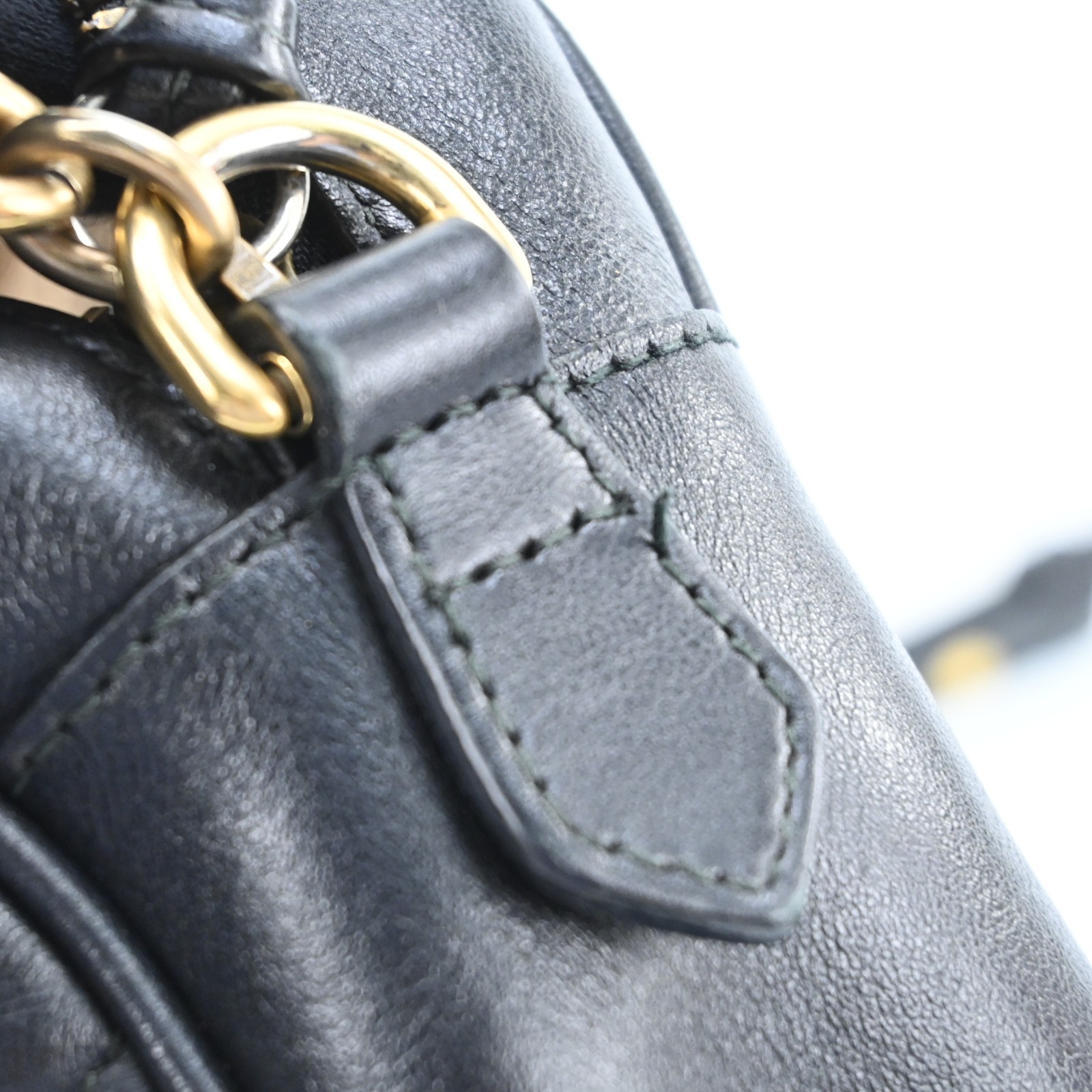 Auth GUCCI GG Marmont Chain Shoulder Cross Bag Leather 447632 Black F1594SG708