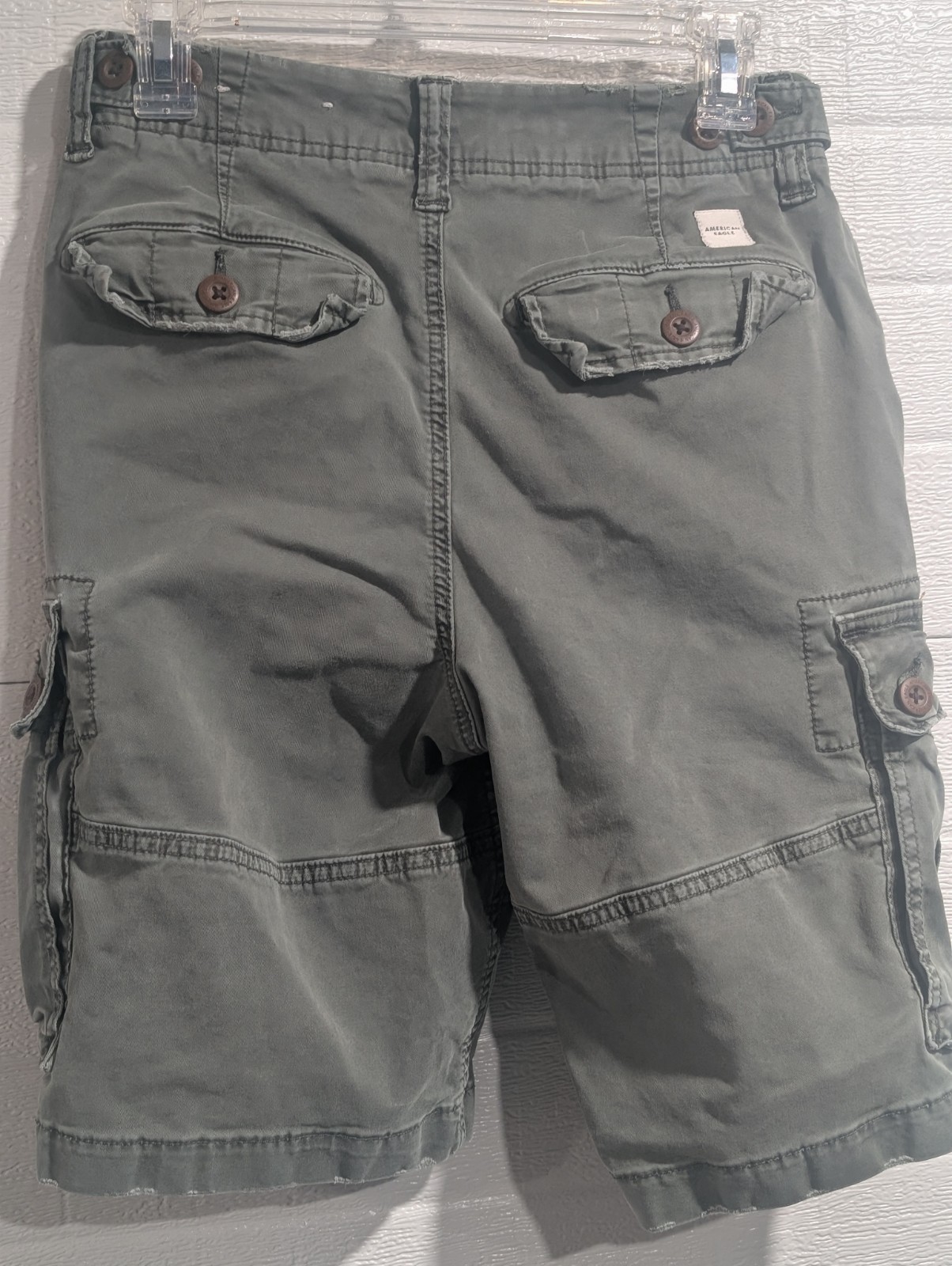 American Eagle Outfitters Men’s Green Cotton Canvas Cargo Shorts Pockets Button