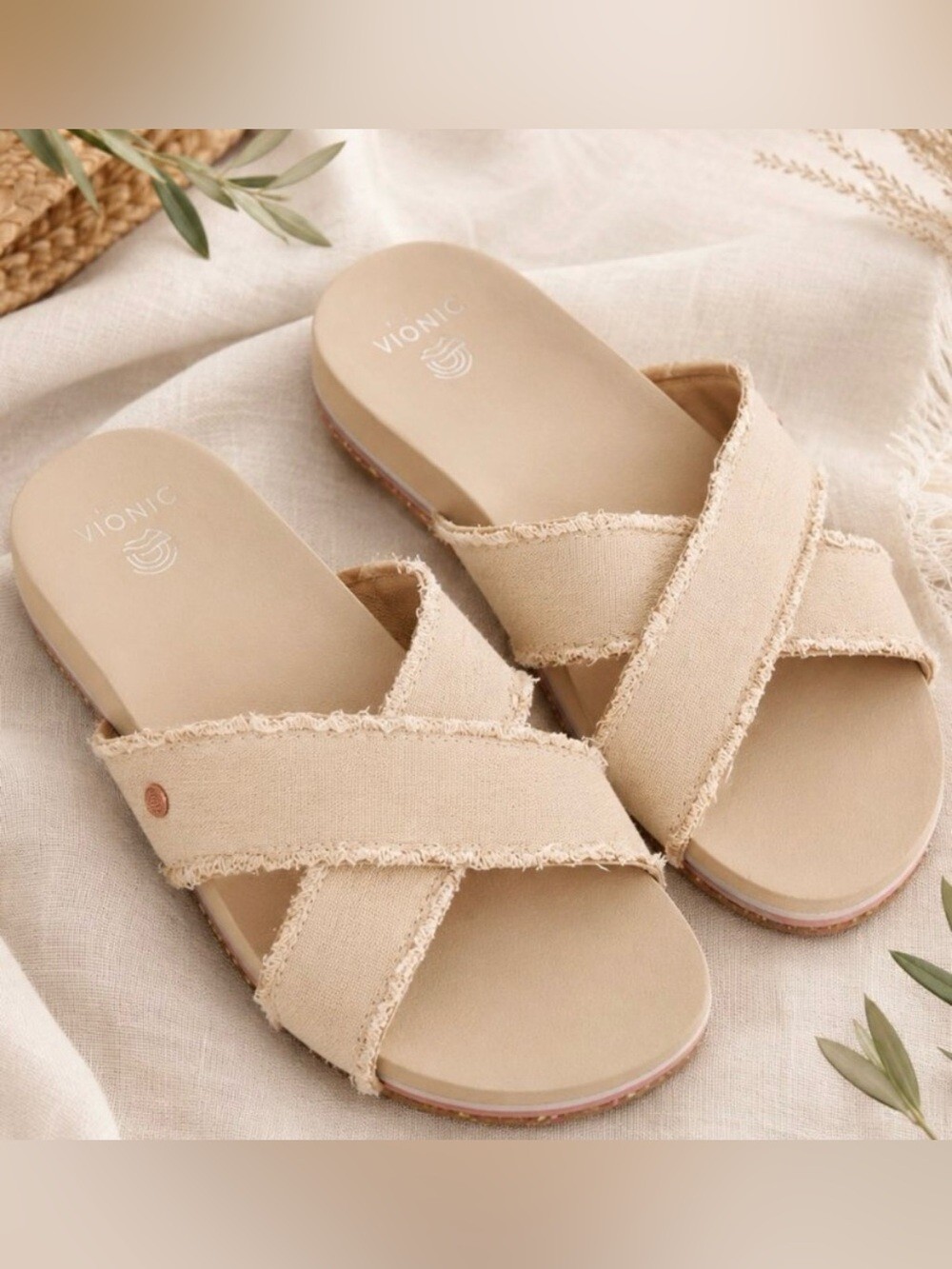 Vionic Boardwalk Panama Slide Sandals Semolina Beige Size 10