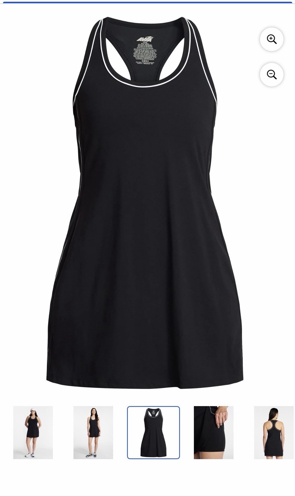 Avia Womens Black/White Solid Racerback Tank Dress Scoop Neck Short Logo L