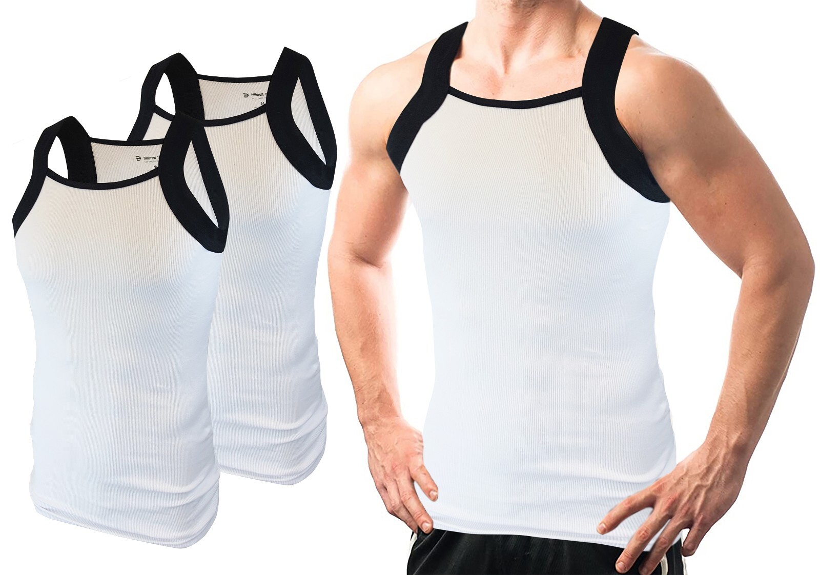 Different Touch 2 Pack Men’s G-unit Tank Tops Square Cut Muscle Rib Accent Trim