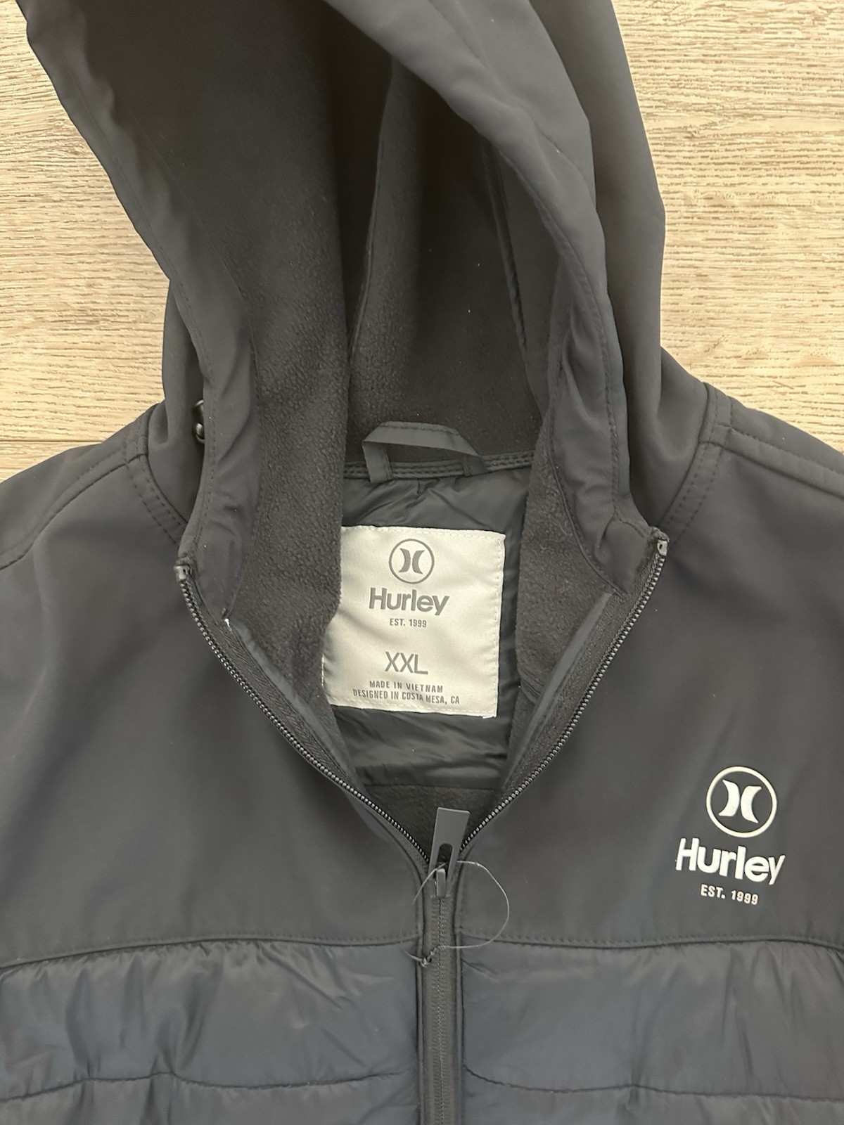 Hurley Hybrid Hooded Jacket Mens XXL Black Softshell Quilted Fleece Lined Zip