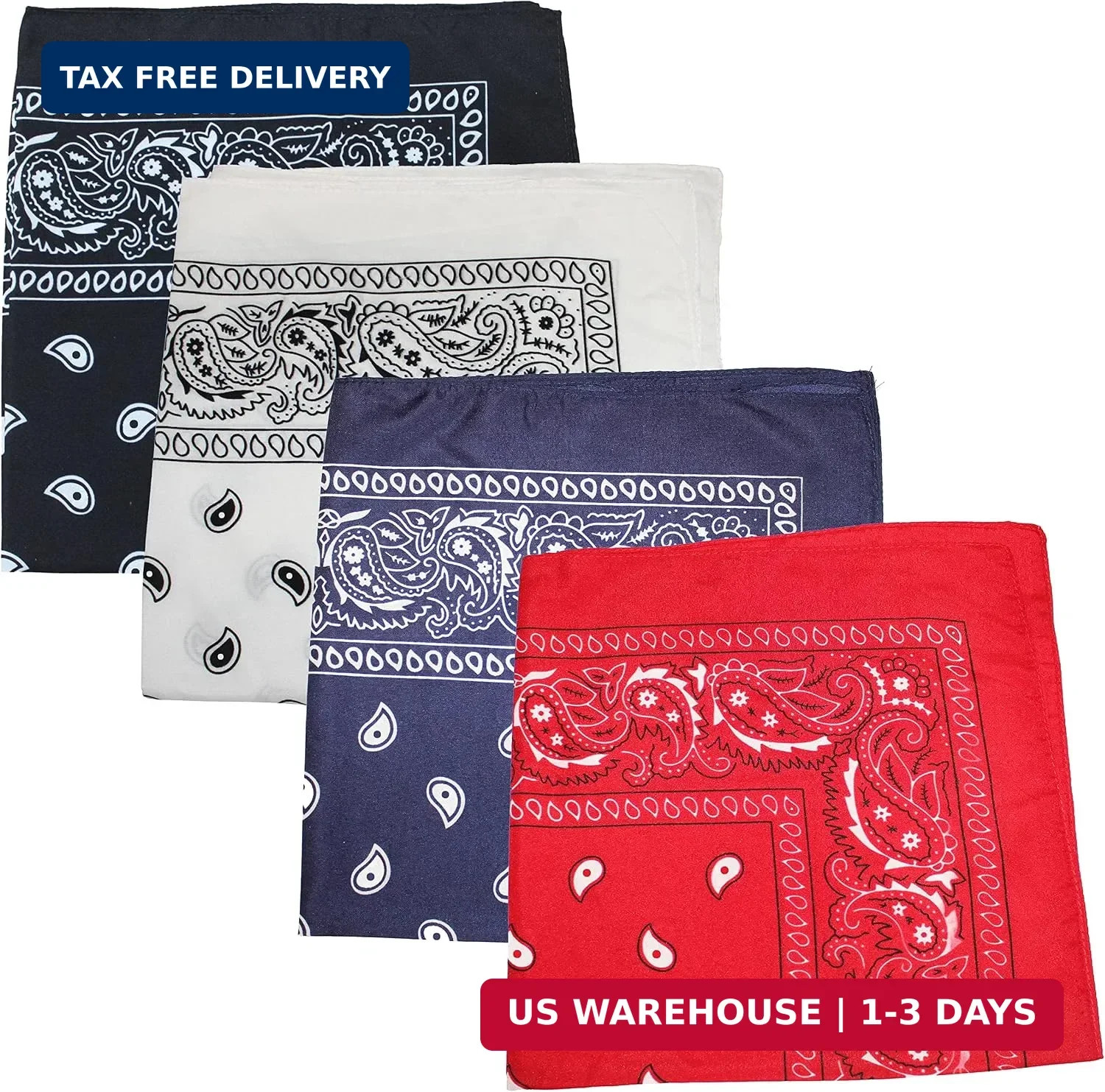 Mechaly Pack of 4 X-Large Paisley Cotton Printed Bandana – 27 x 27 inches
